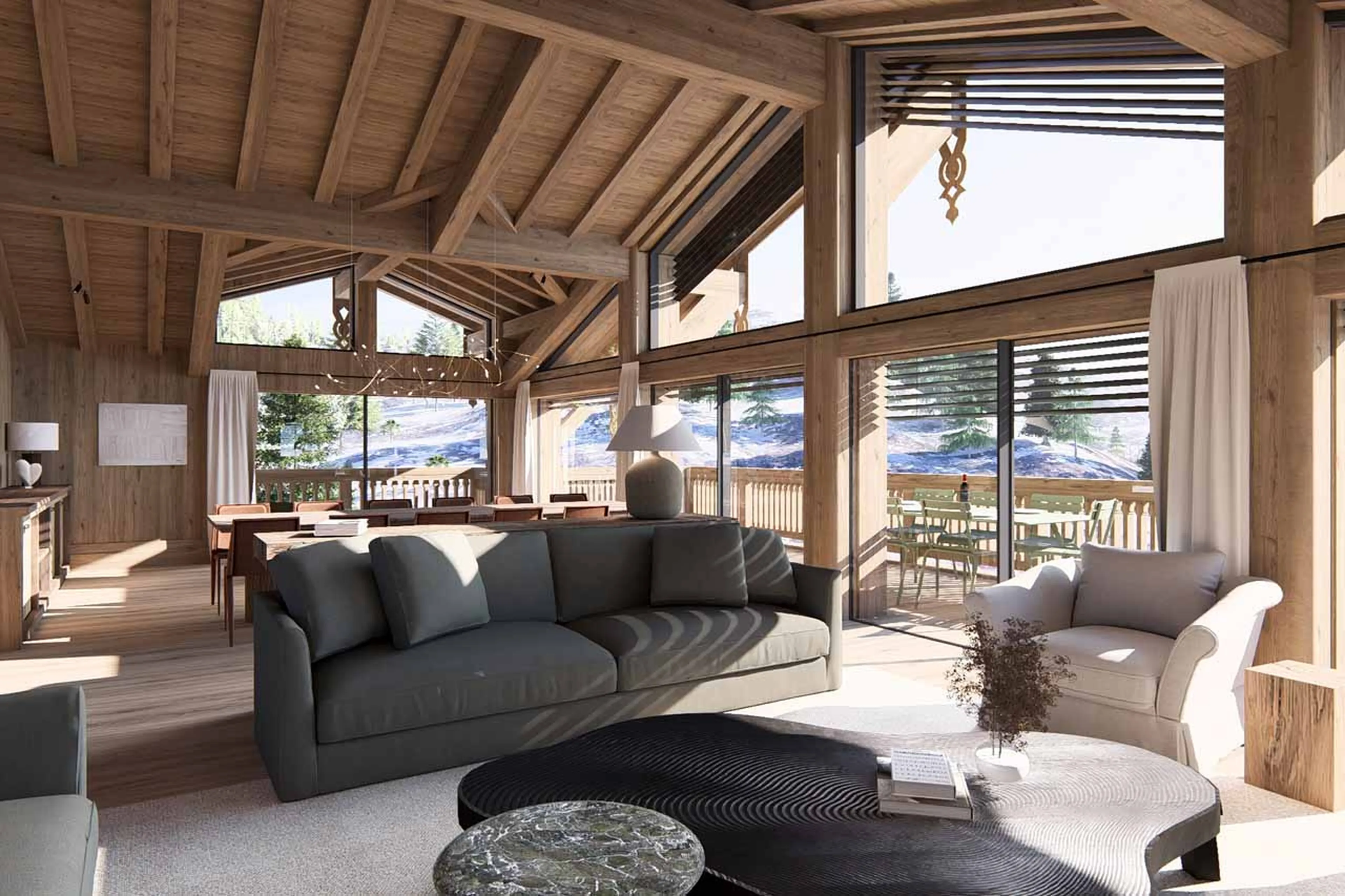Living area at Chalet Tchadar in Courchevel 1850
