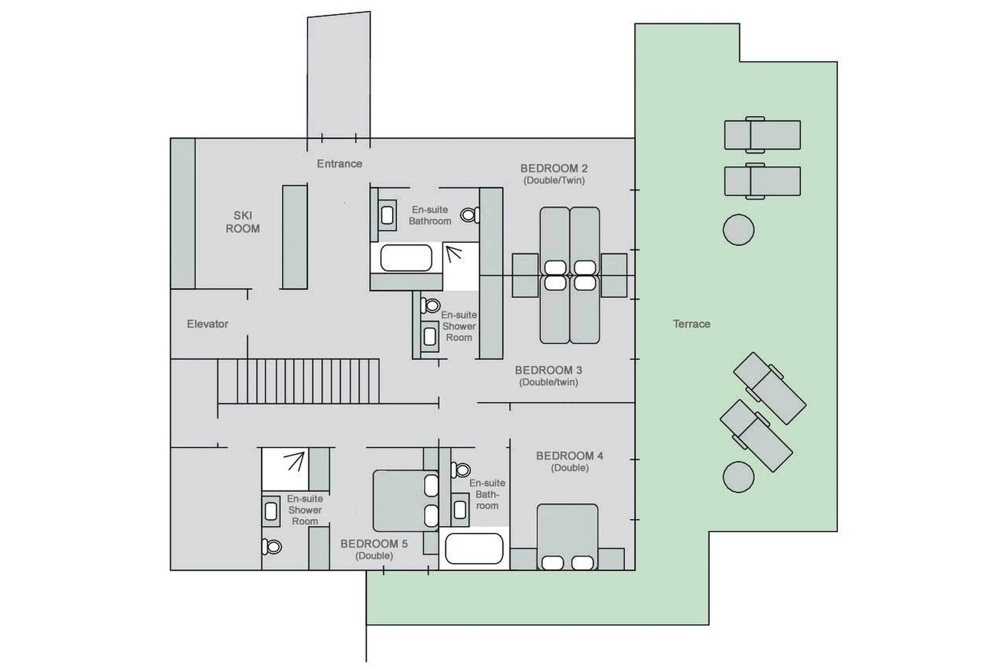 Level 2 floor plan of Chalet Teredo in Verbier