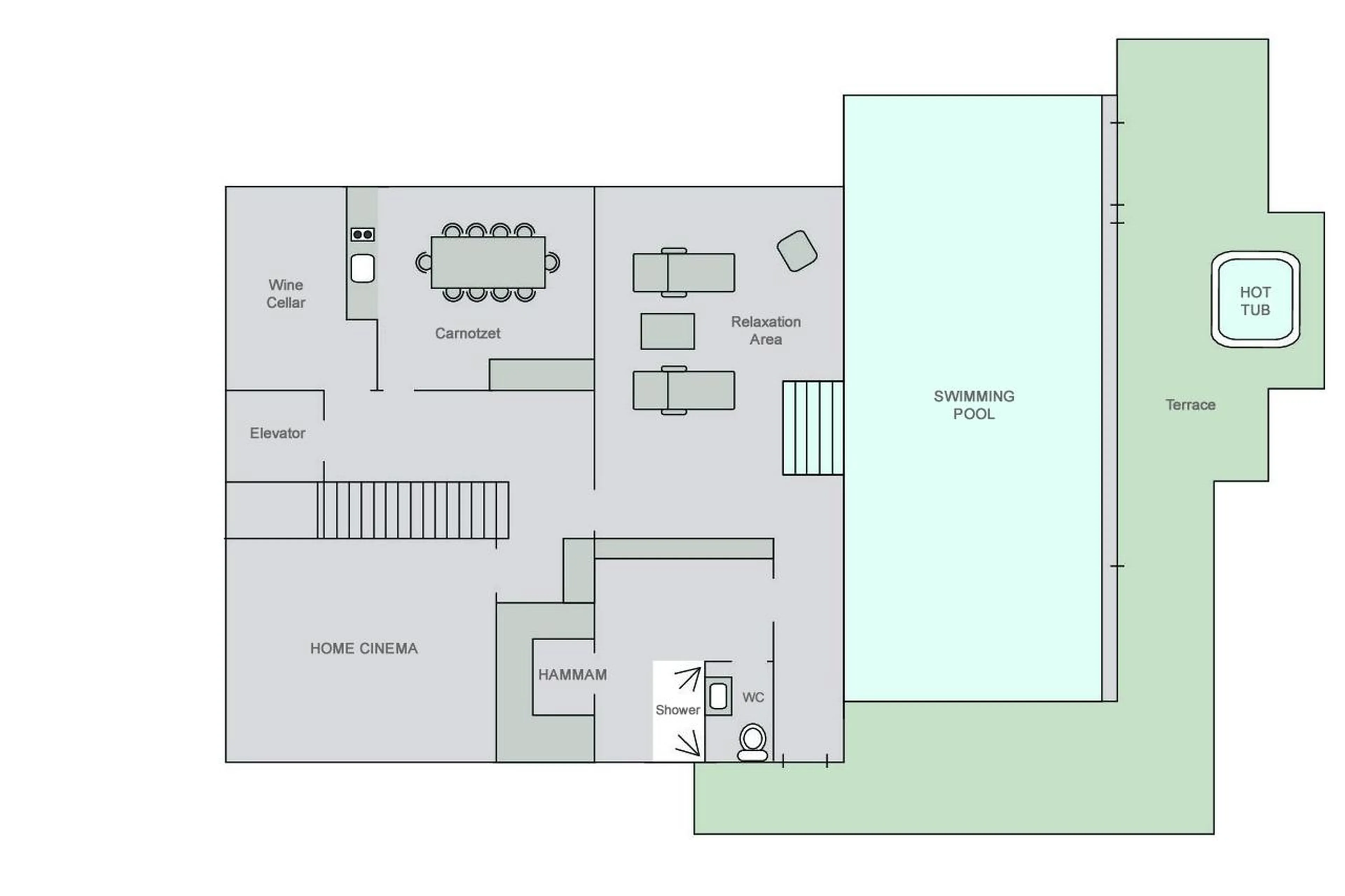 Level 1 floor plan of Chalet Teredo in Verbier