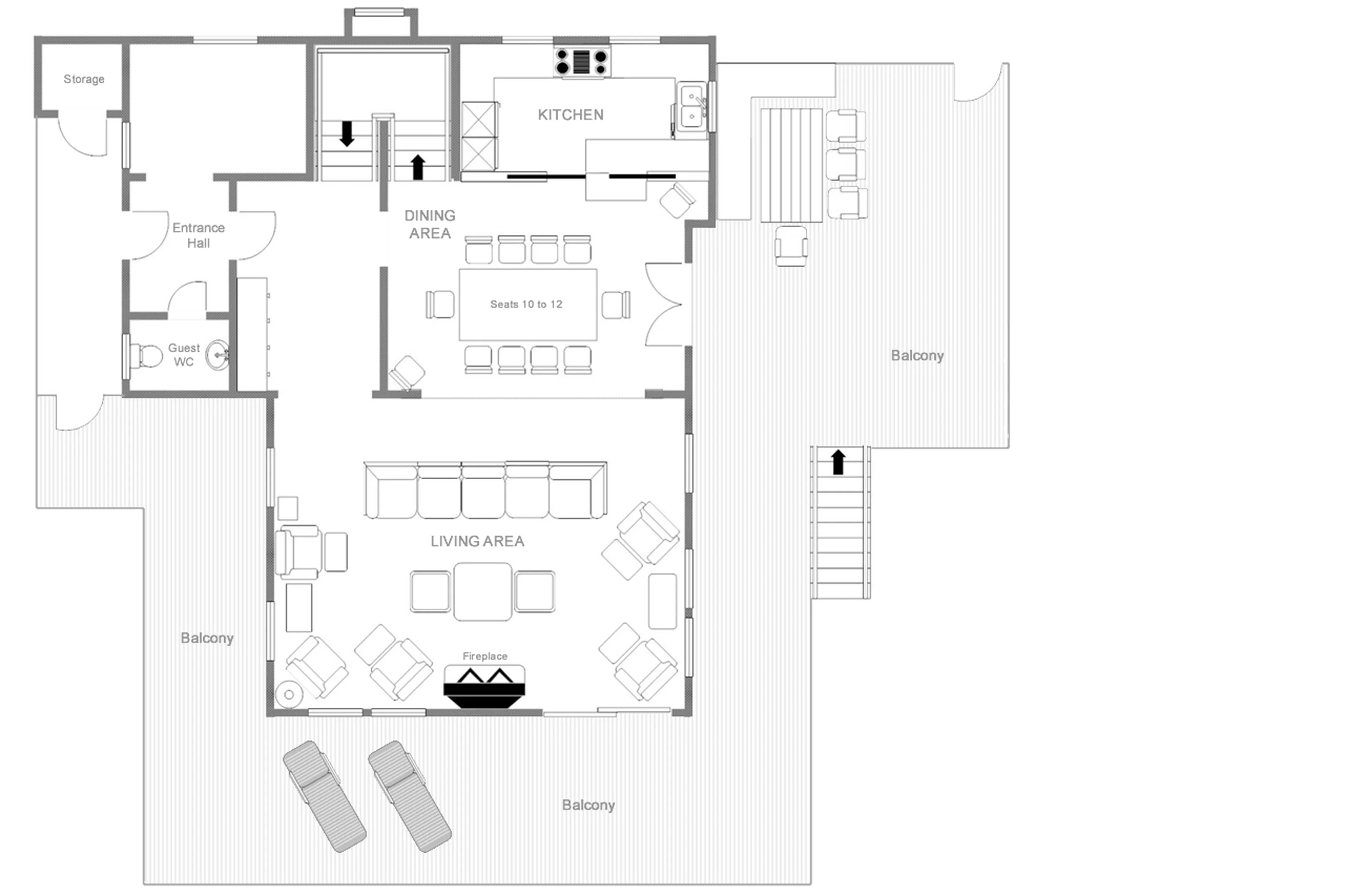 Level 1 floor plan of Chalet Tesseln in Verbier