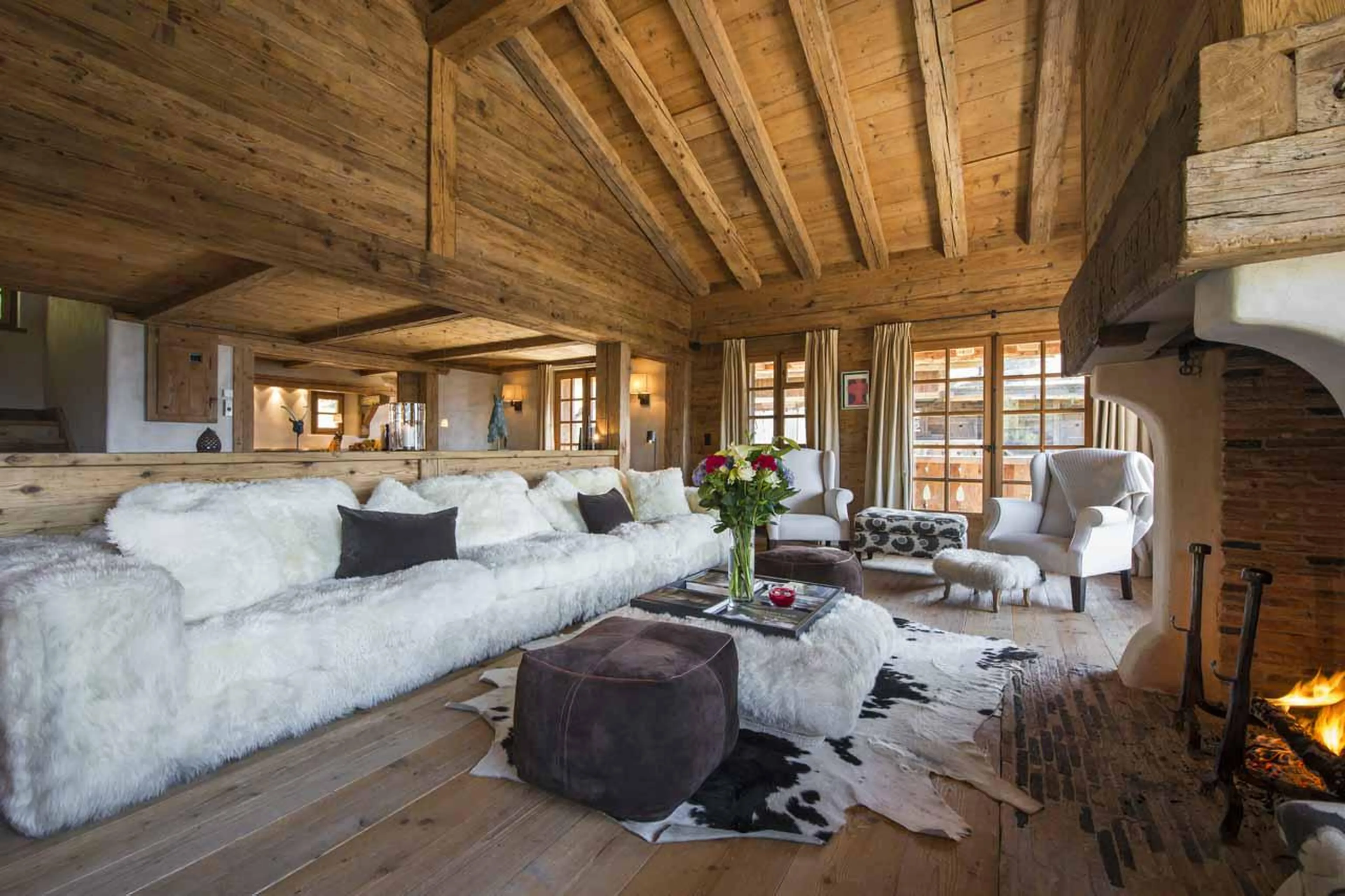 Sofa in living room at Chalet Tesseln in Verbier