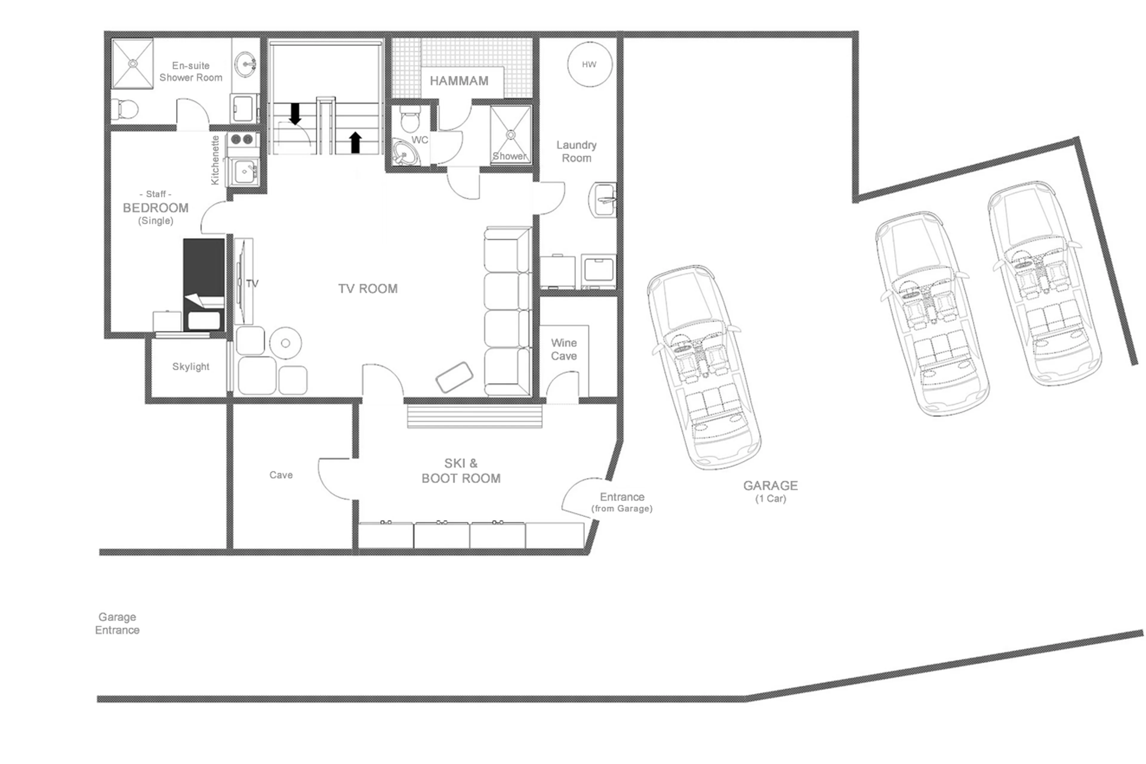 Level -1 floor plan of Chalet Tesseln in Verbier