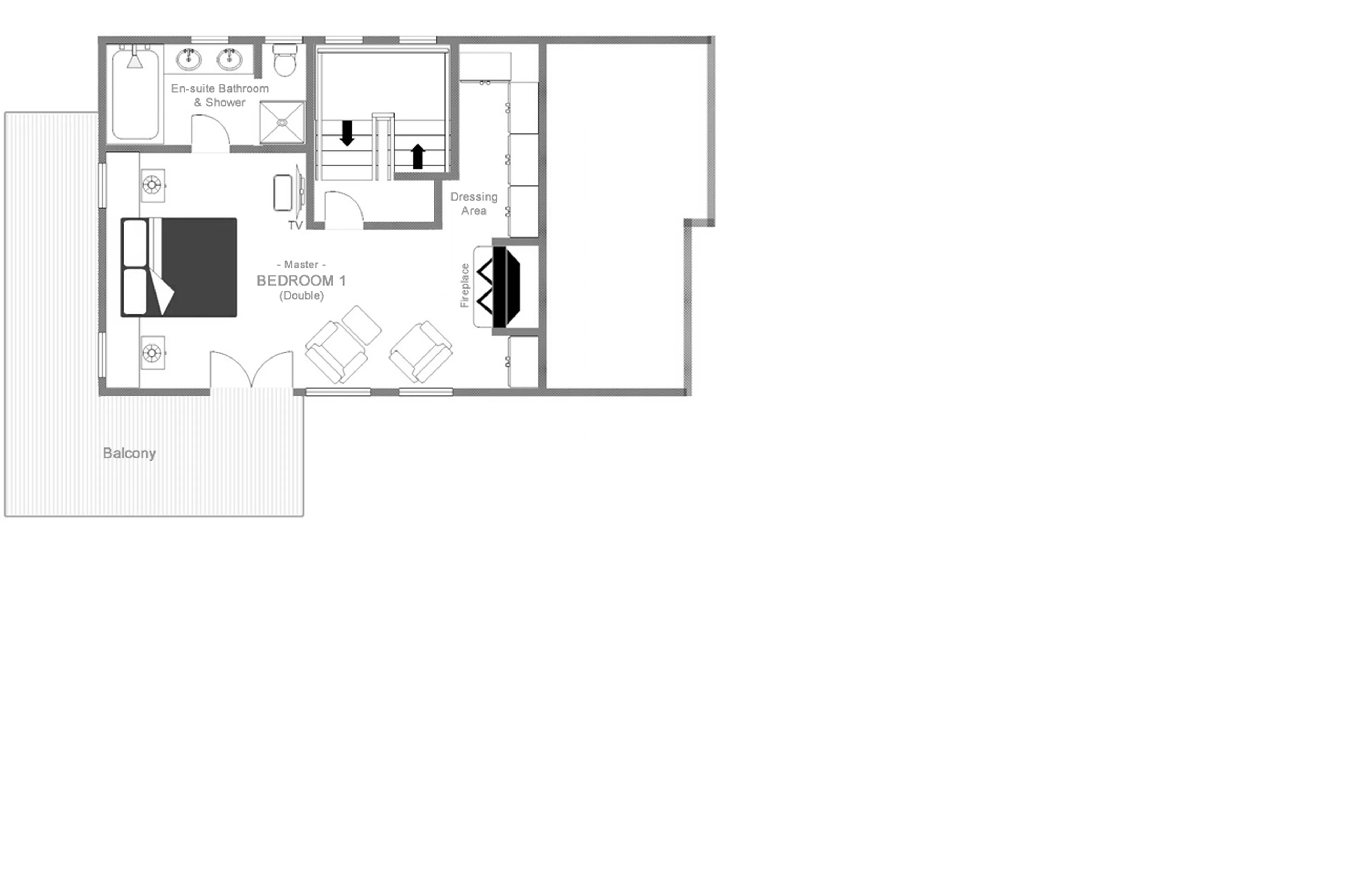 Top level floor plan of Chalet Tesseln in Verbier