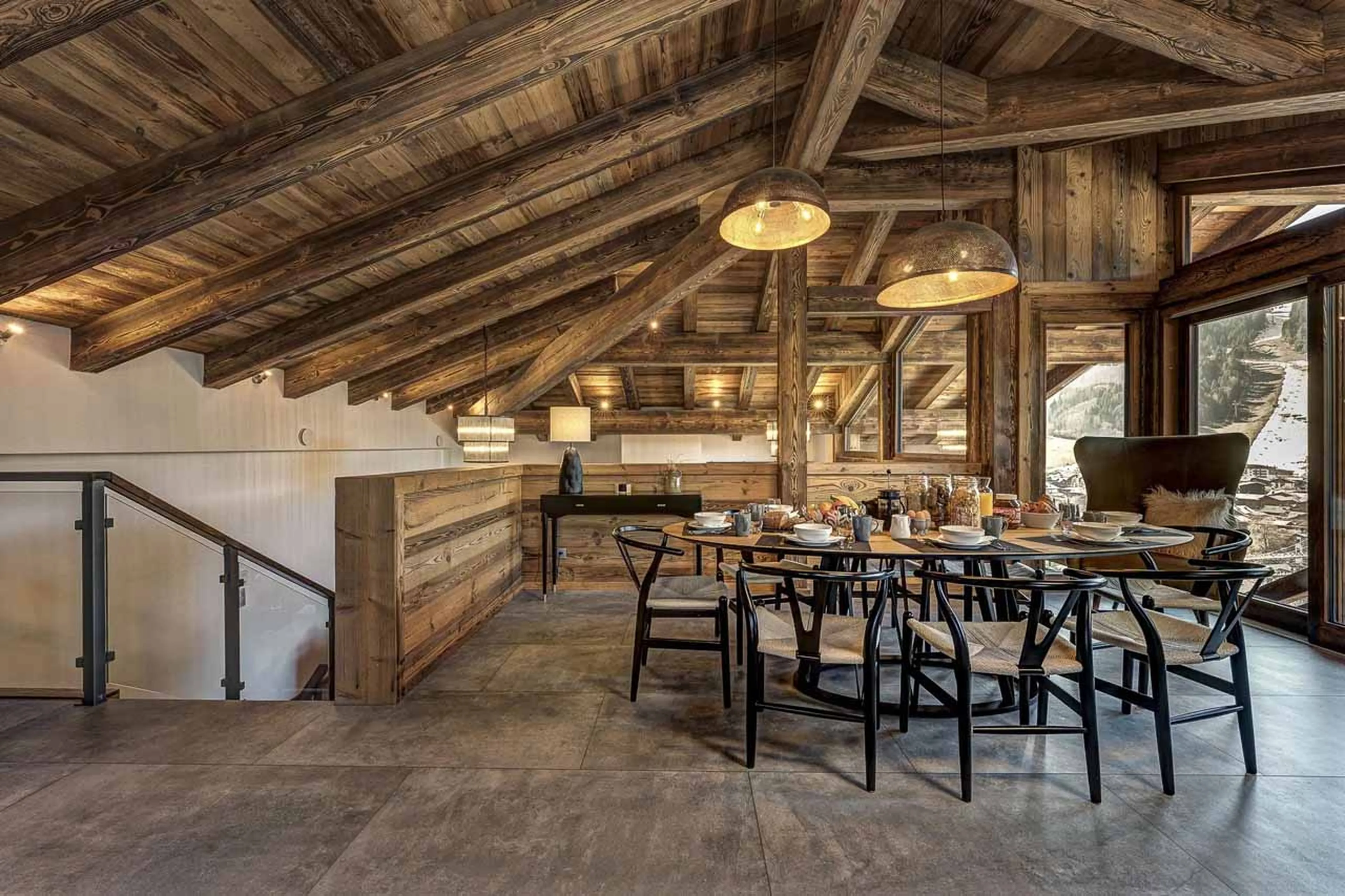 Dining area and balcony at Chalet Three Bears in Morzine
