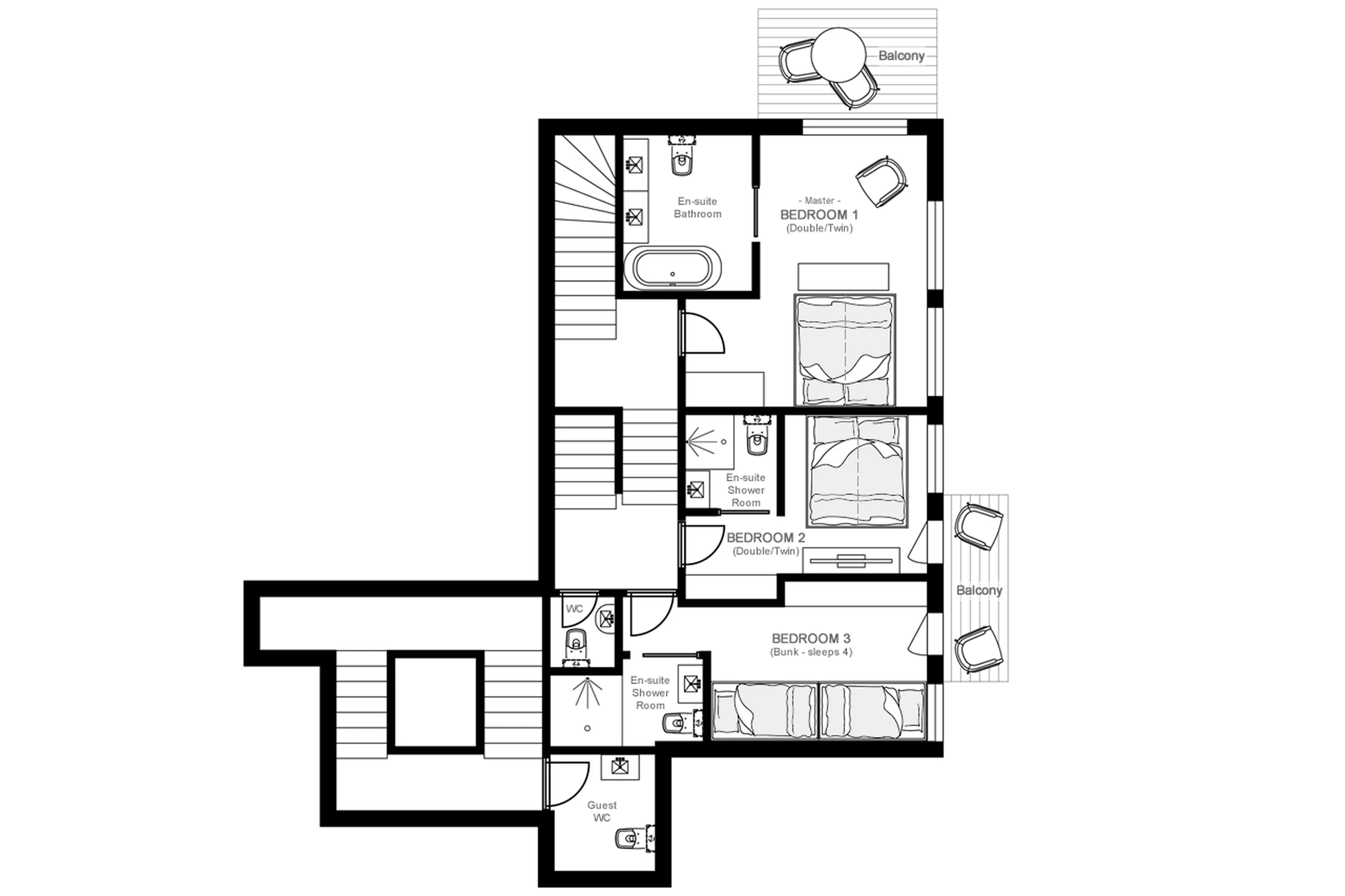Lower level floor plan of Chalet Three Bears in Morzine