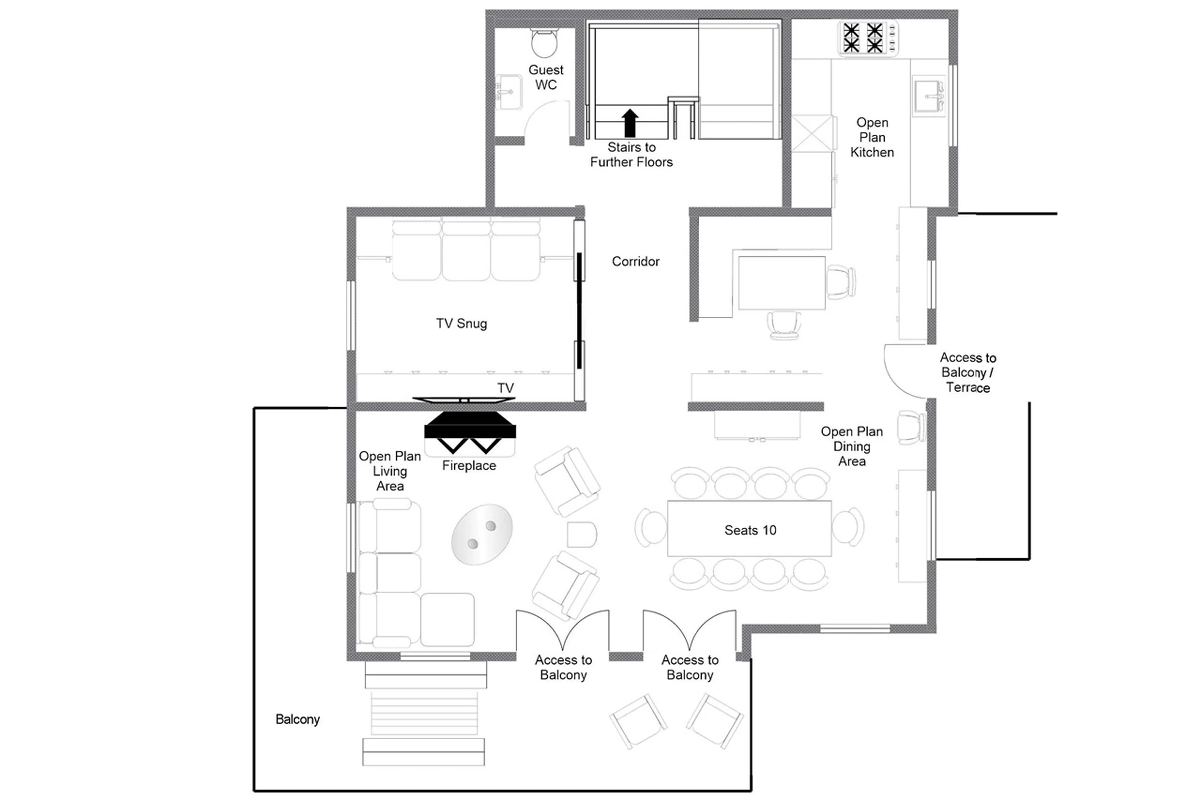 Level 1 floor plan of Chalet Tire Bouchon in Verbier