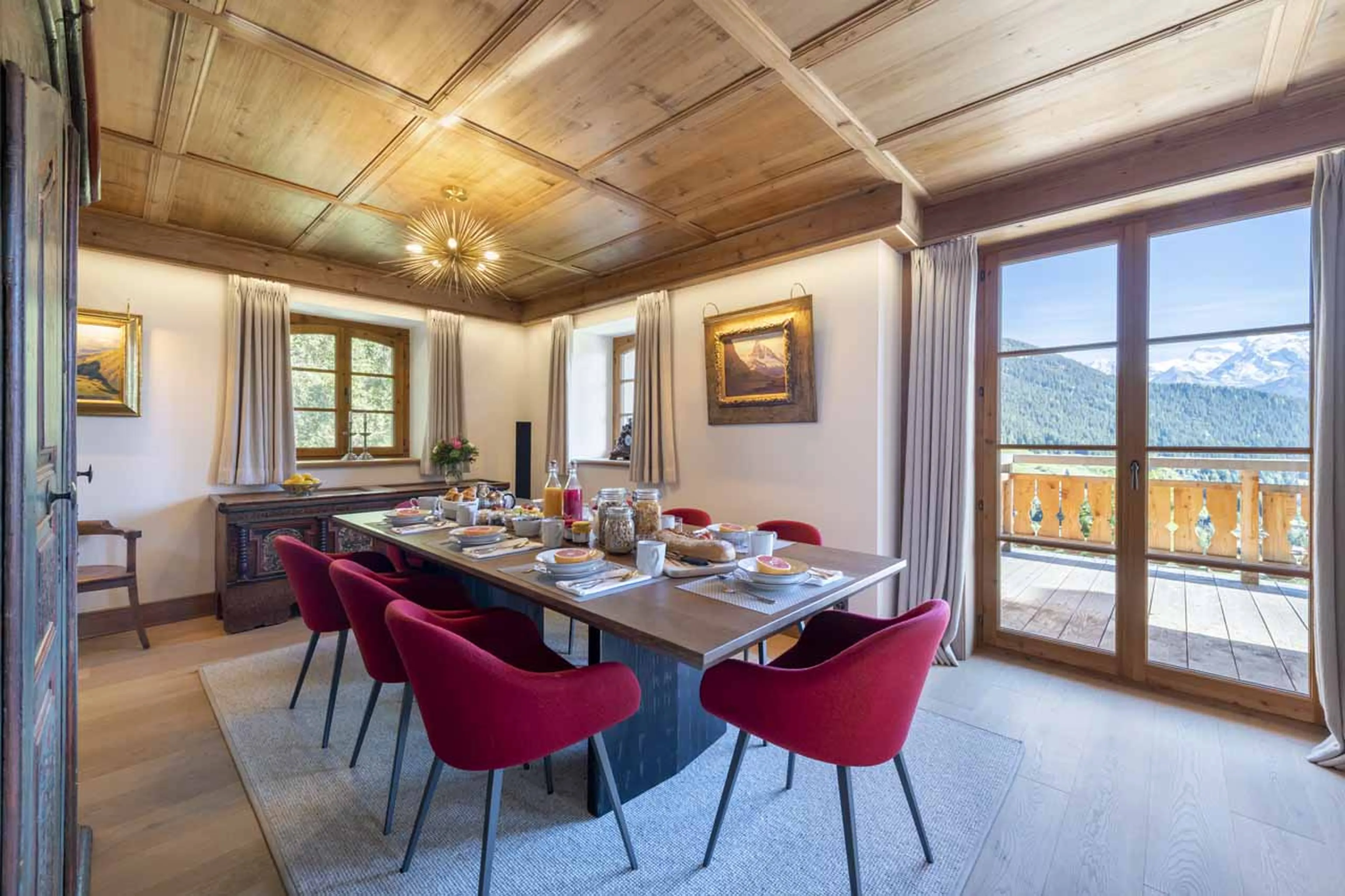 Dining table at Chalet Tire Bouchon in Verbier