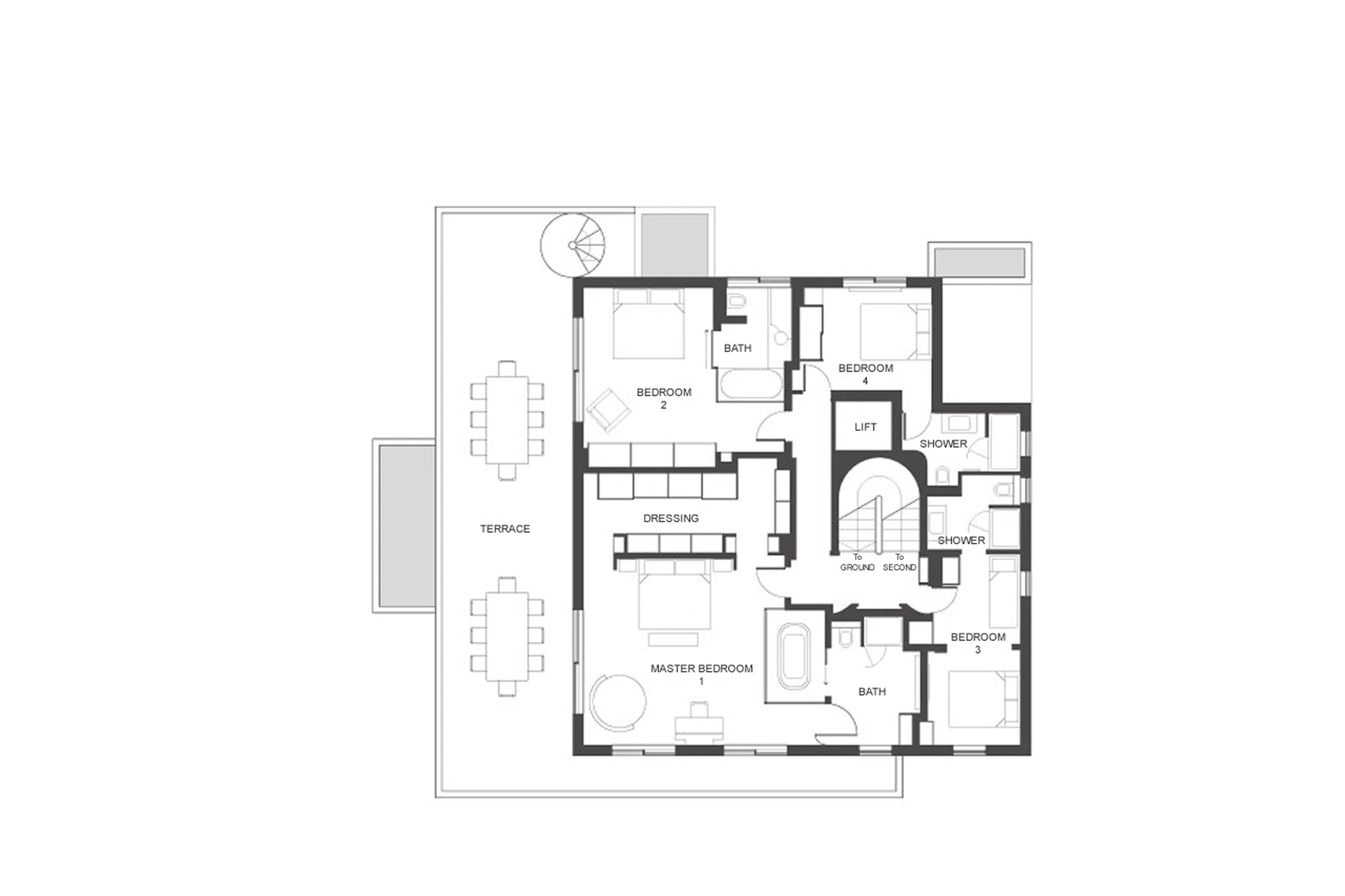 Level 1 floor plan of Chalet Tobenjofi in Courchevel 1850