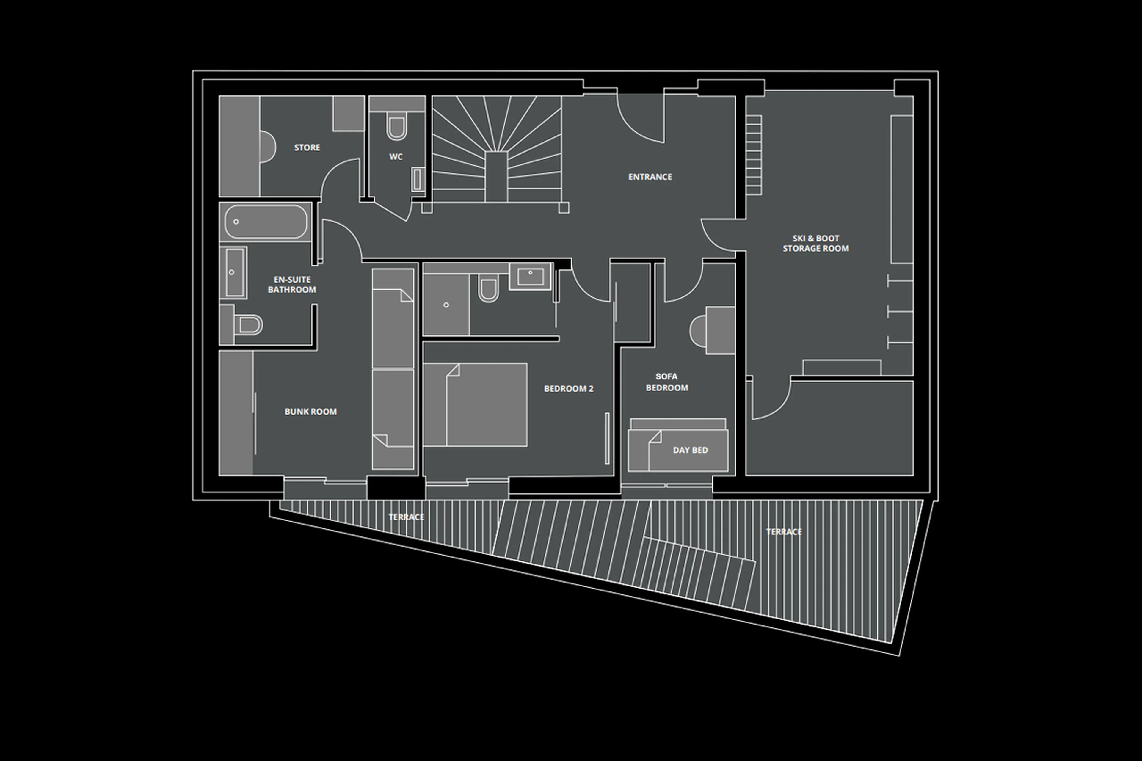 Level 2 floor plan of Chalet Tosca in Les Gets