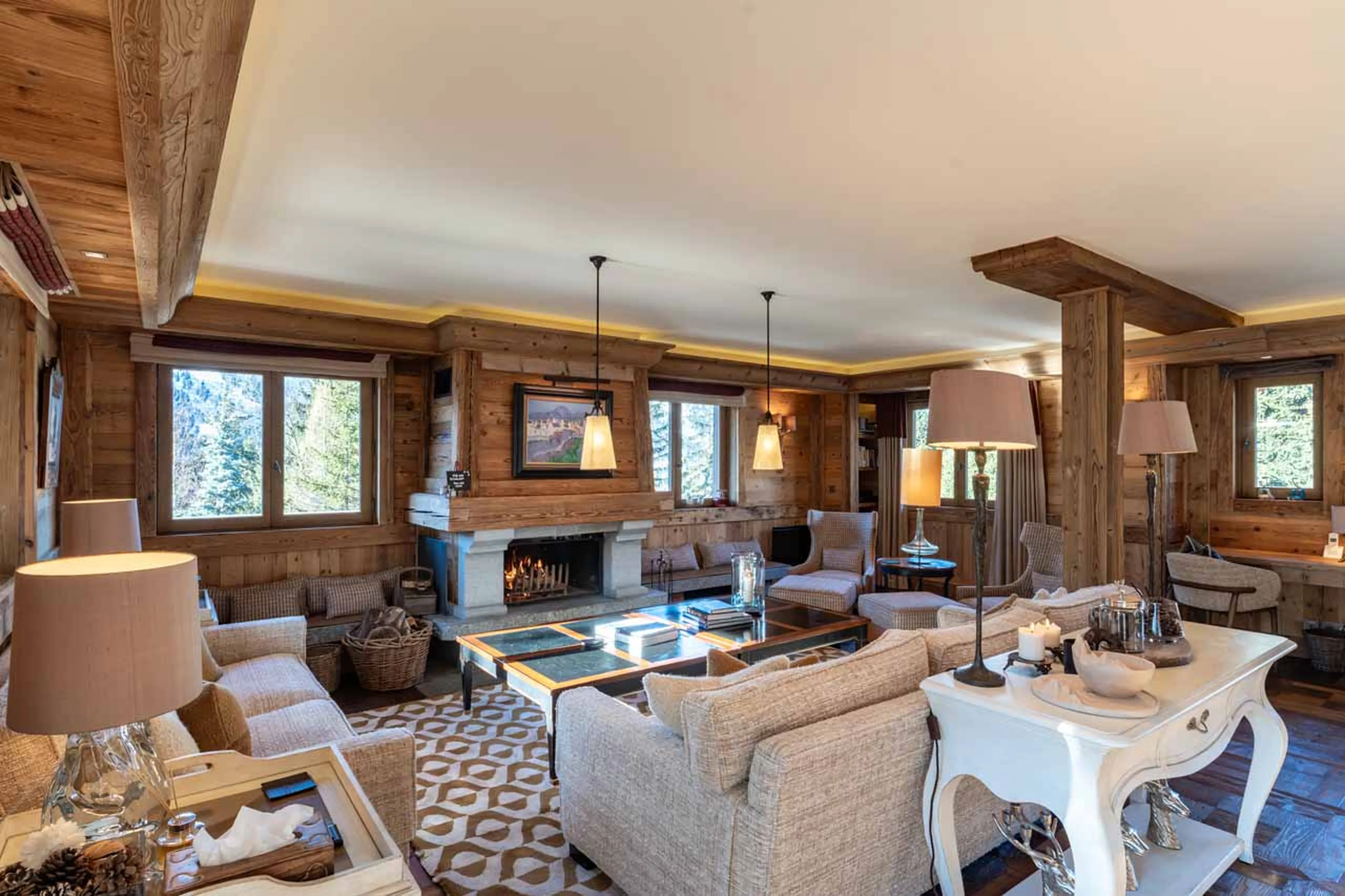 Fireplace in living area of Chalet Trois Ours in Meribel