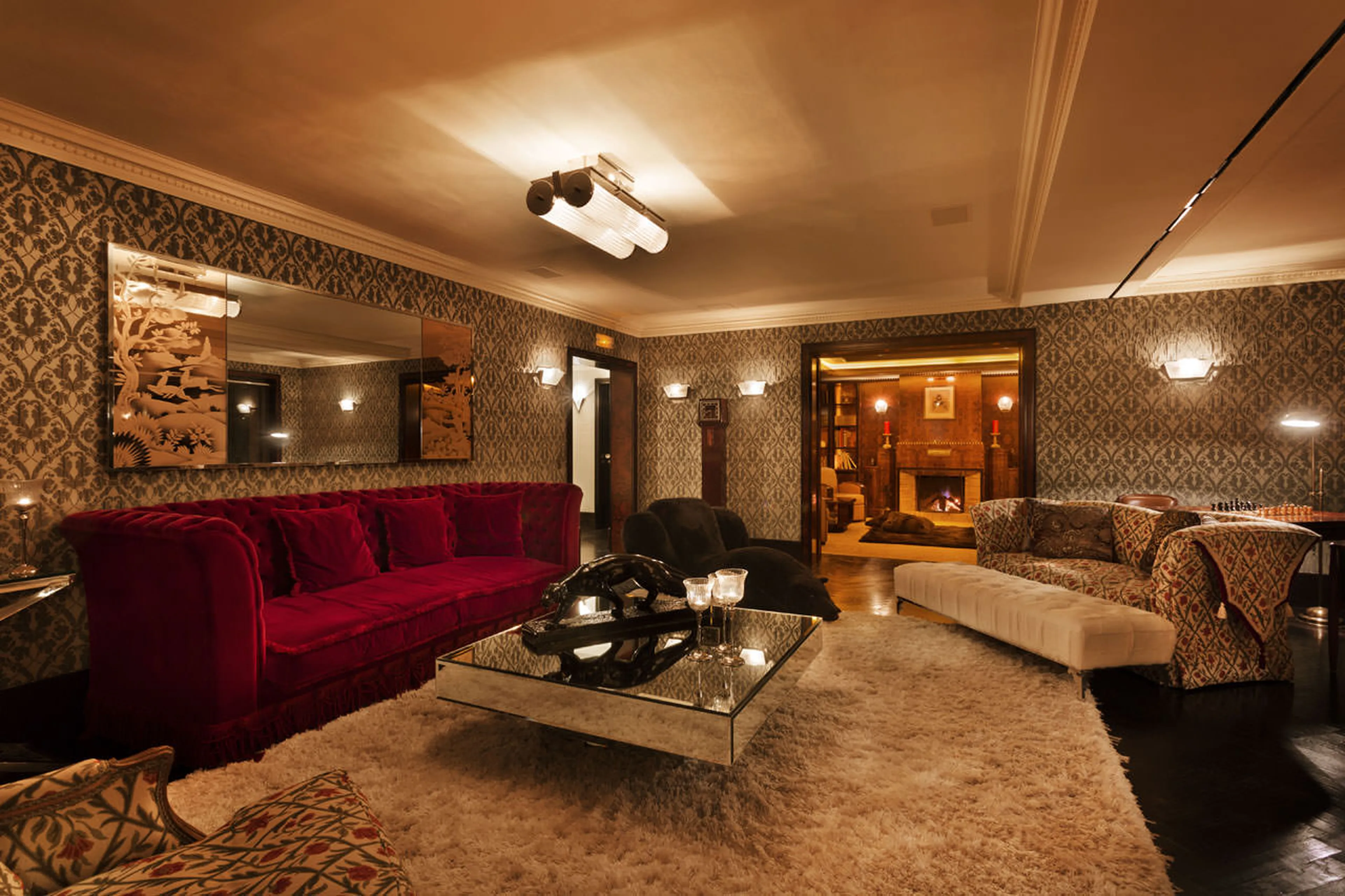 Comfortable sofas in drawing room of Chalet Truffe Blanche in Verbier