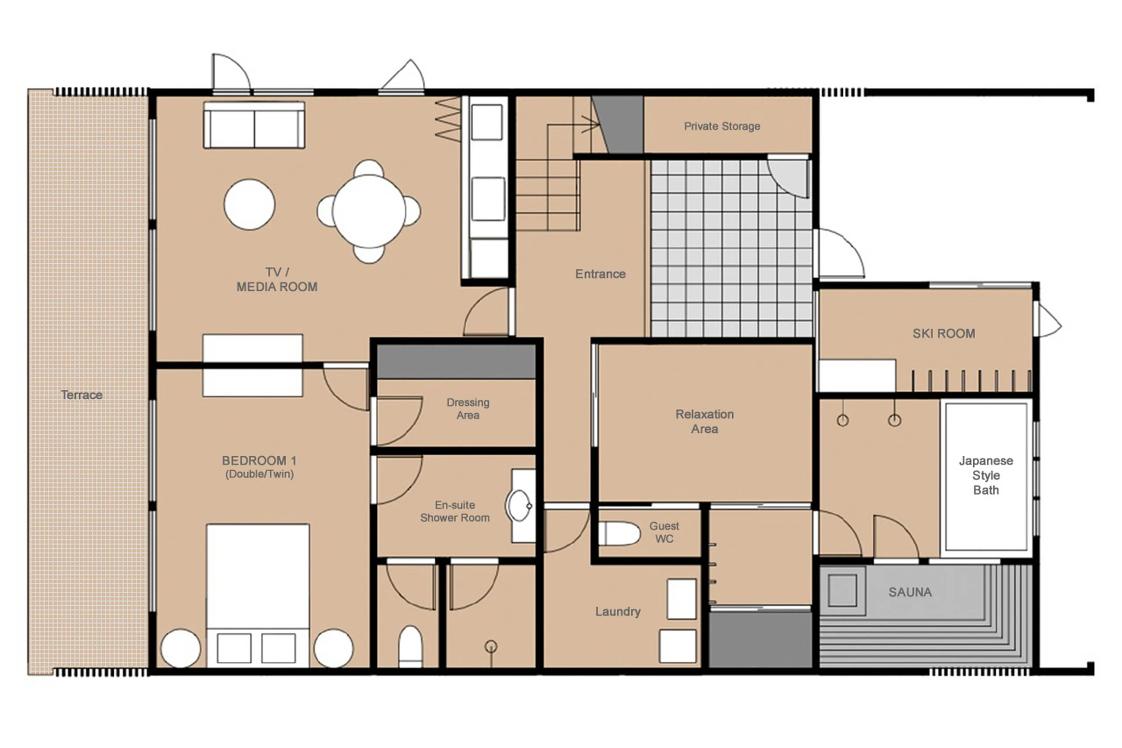 Level 0 floor plan for Tsurara Villa in Niseko