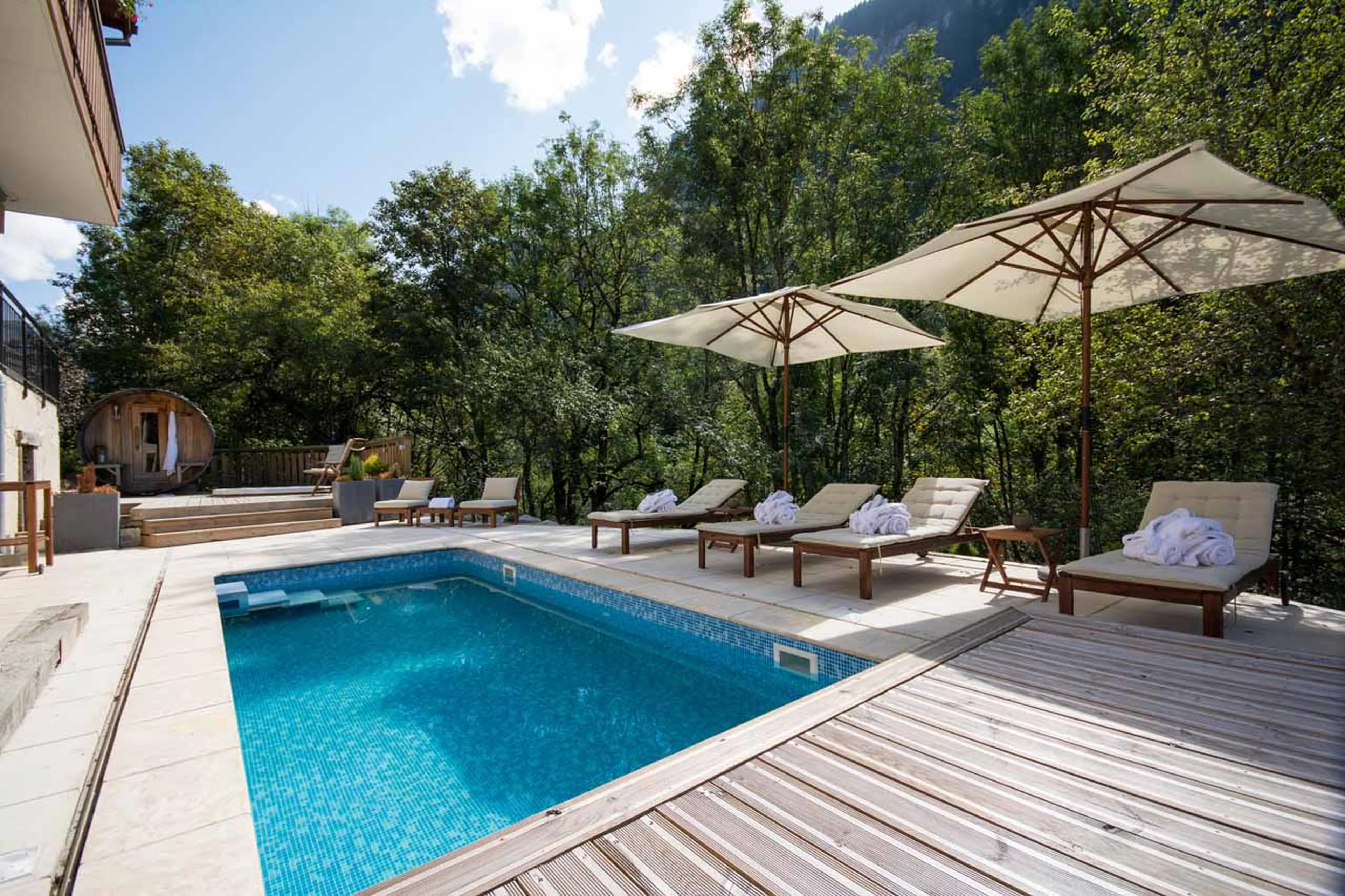 Outdoor pool and sauna at Chalet Twenty 26 in Morzine
