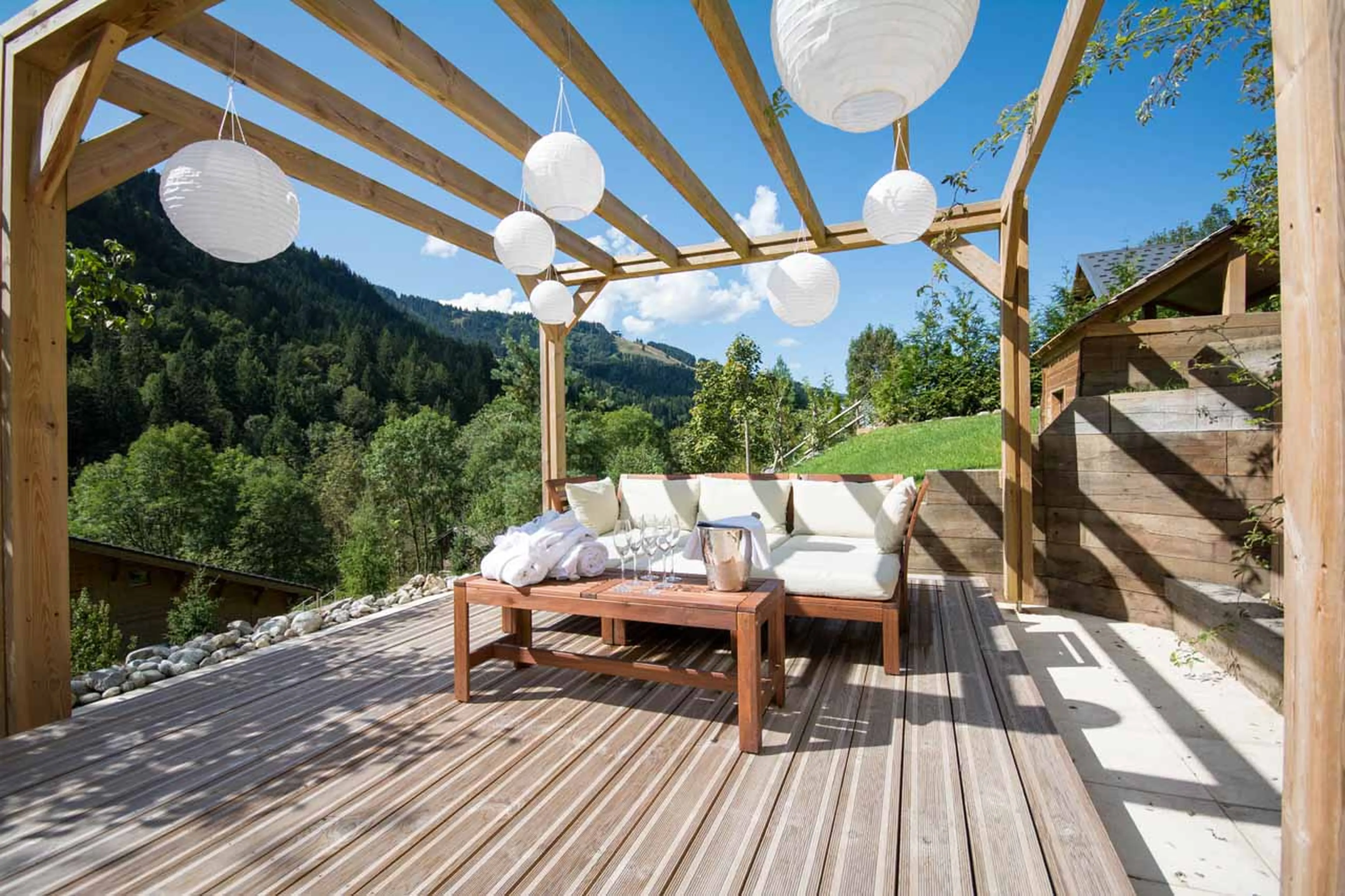 Outdoor lounge area at  Chalet Twenty 26 in Morzine