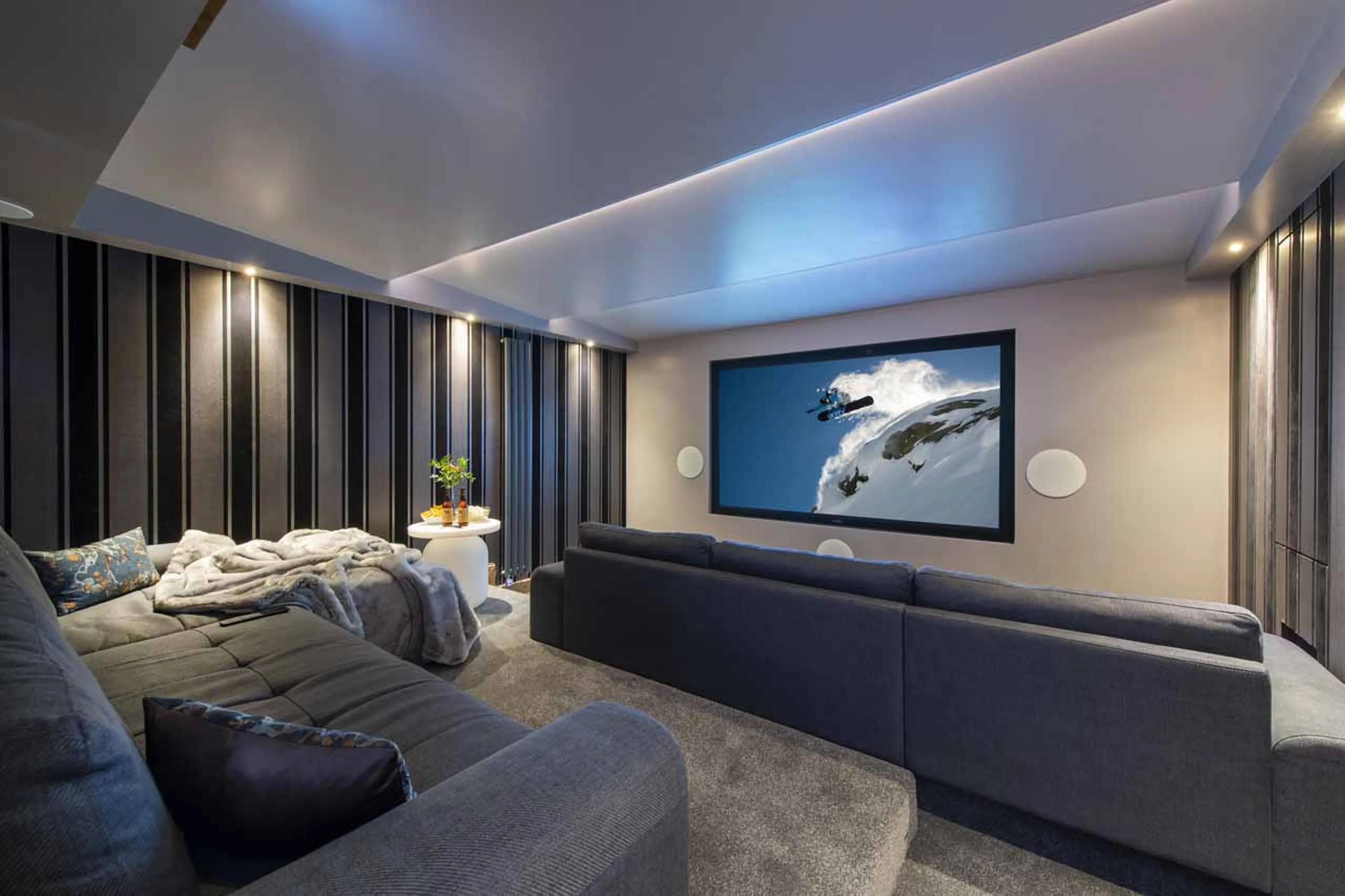 Cinema room with big screen at Chalet Twenty26 in Morzine