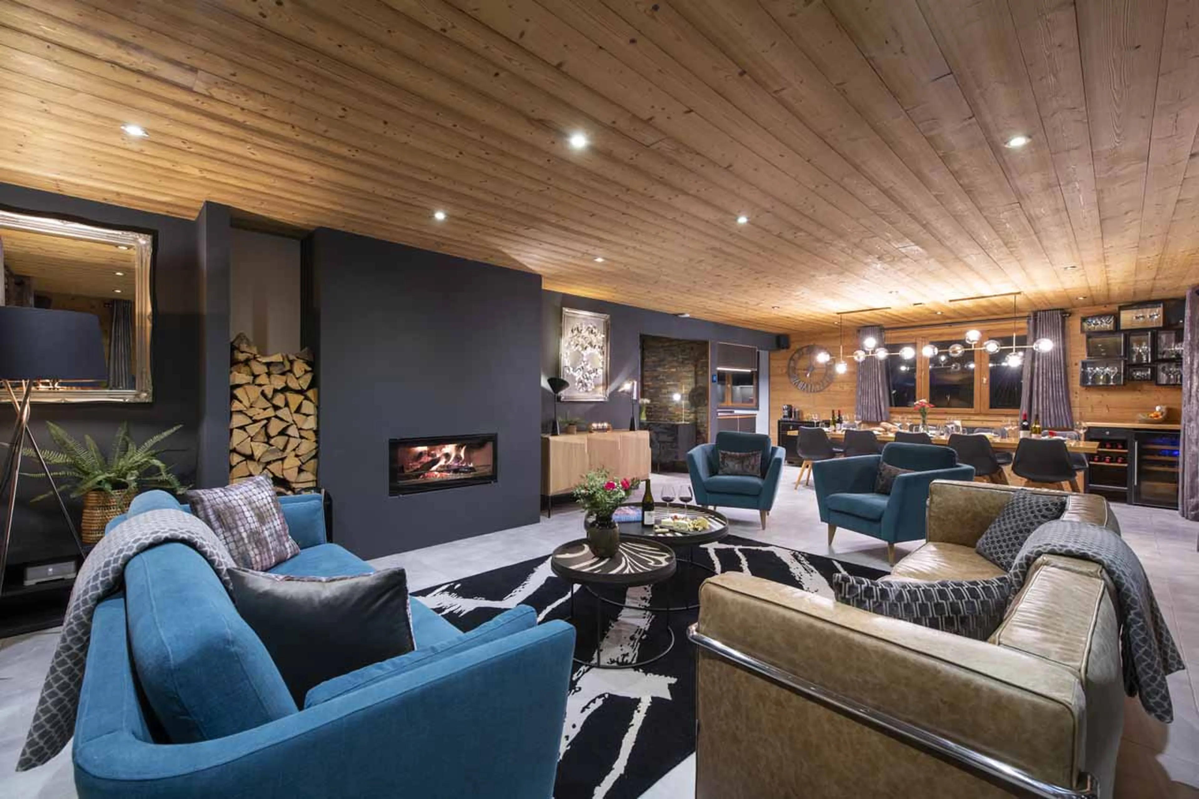 Open plan living area at Chalet Twenty26 in Morzine