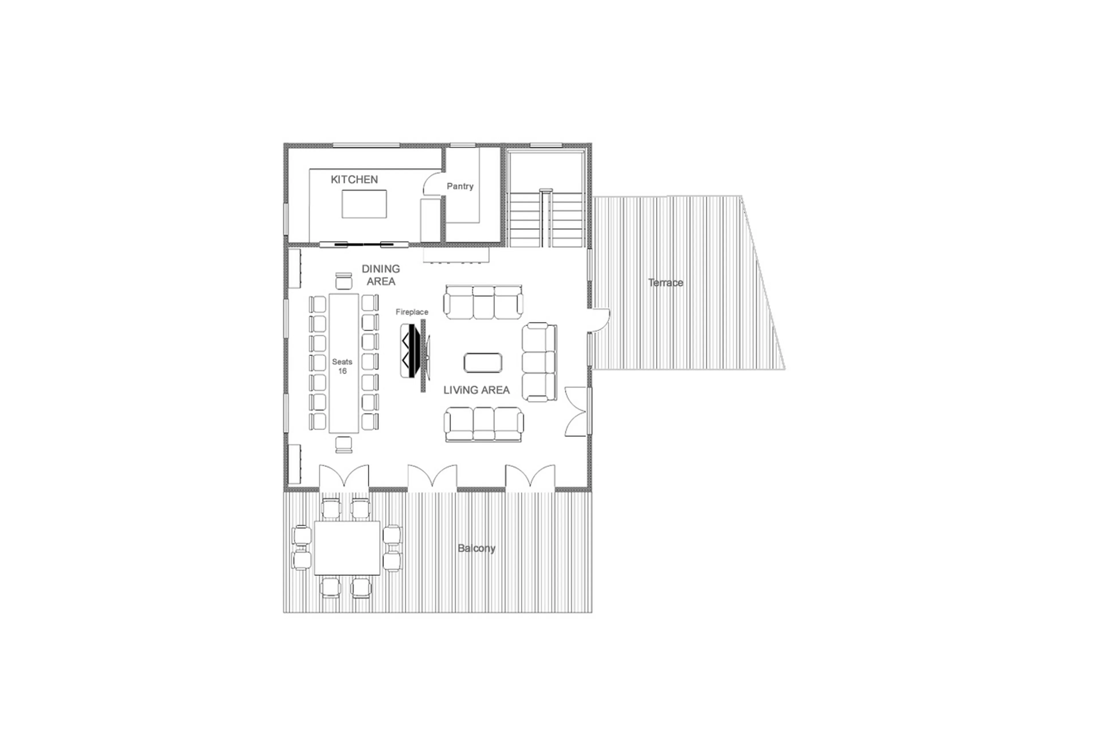 Level 1 floor plan of Chalet Uberhaus in Lech