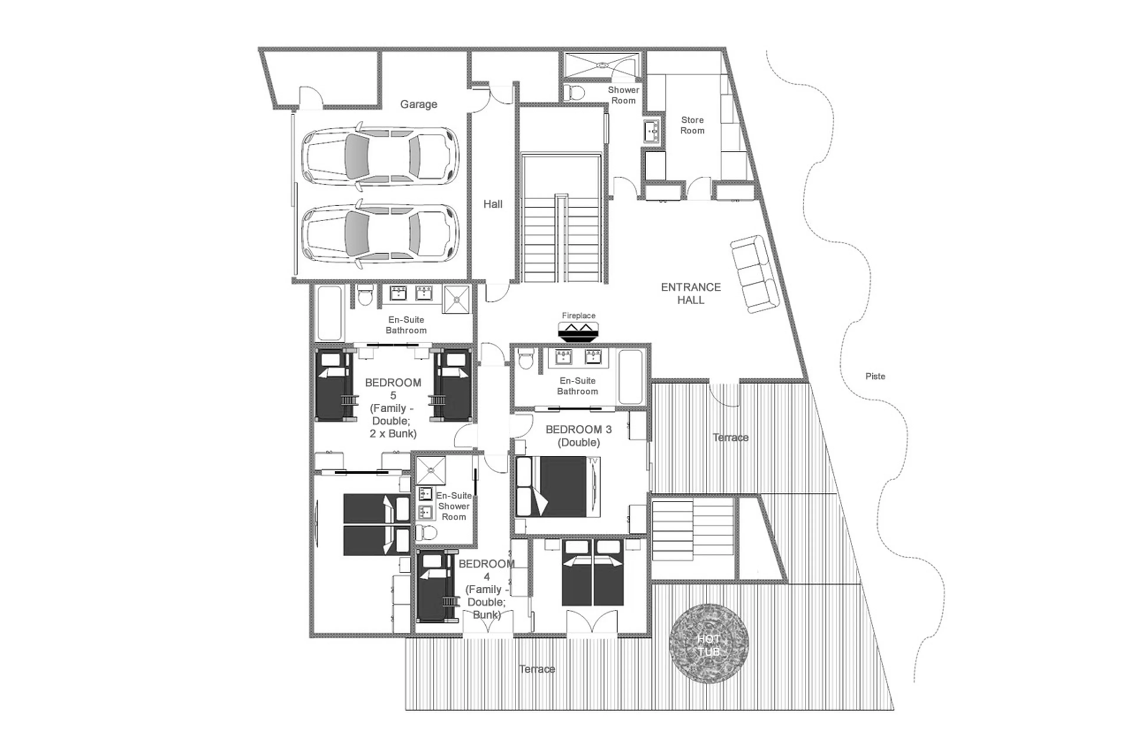 Level 0 floor plan of Chalet Uberhaus in Lech