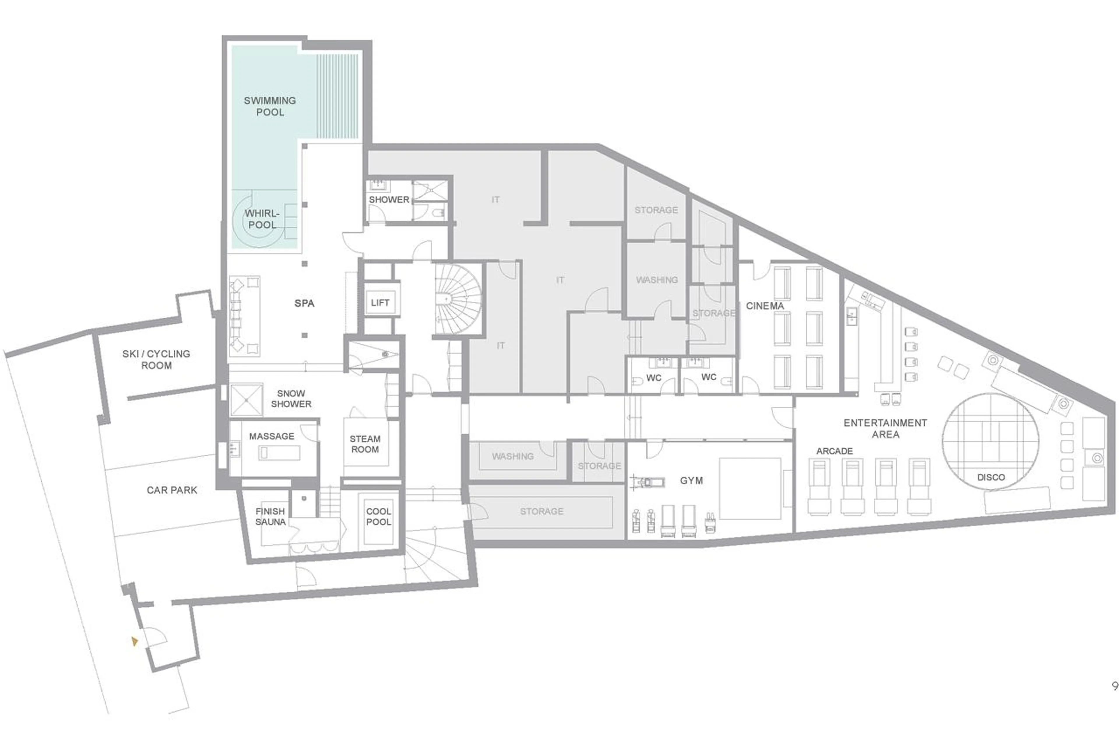 Level -1 floor plan of Chalet Ultima Promenade in Gstaad