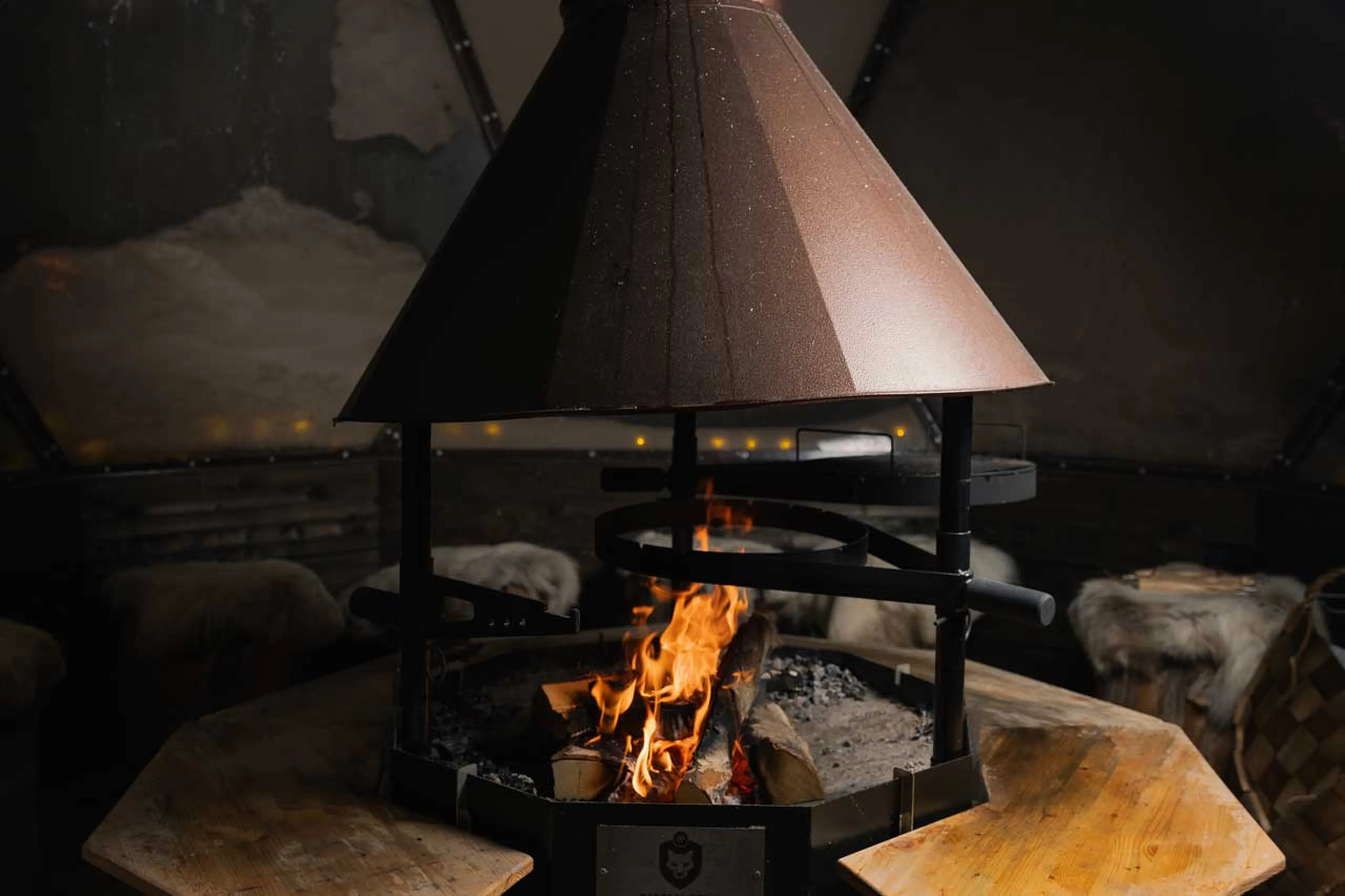 Igloo fireplace at Chalet Utsu in Finland