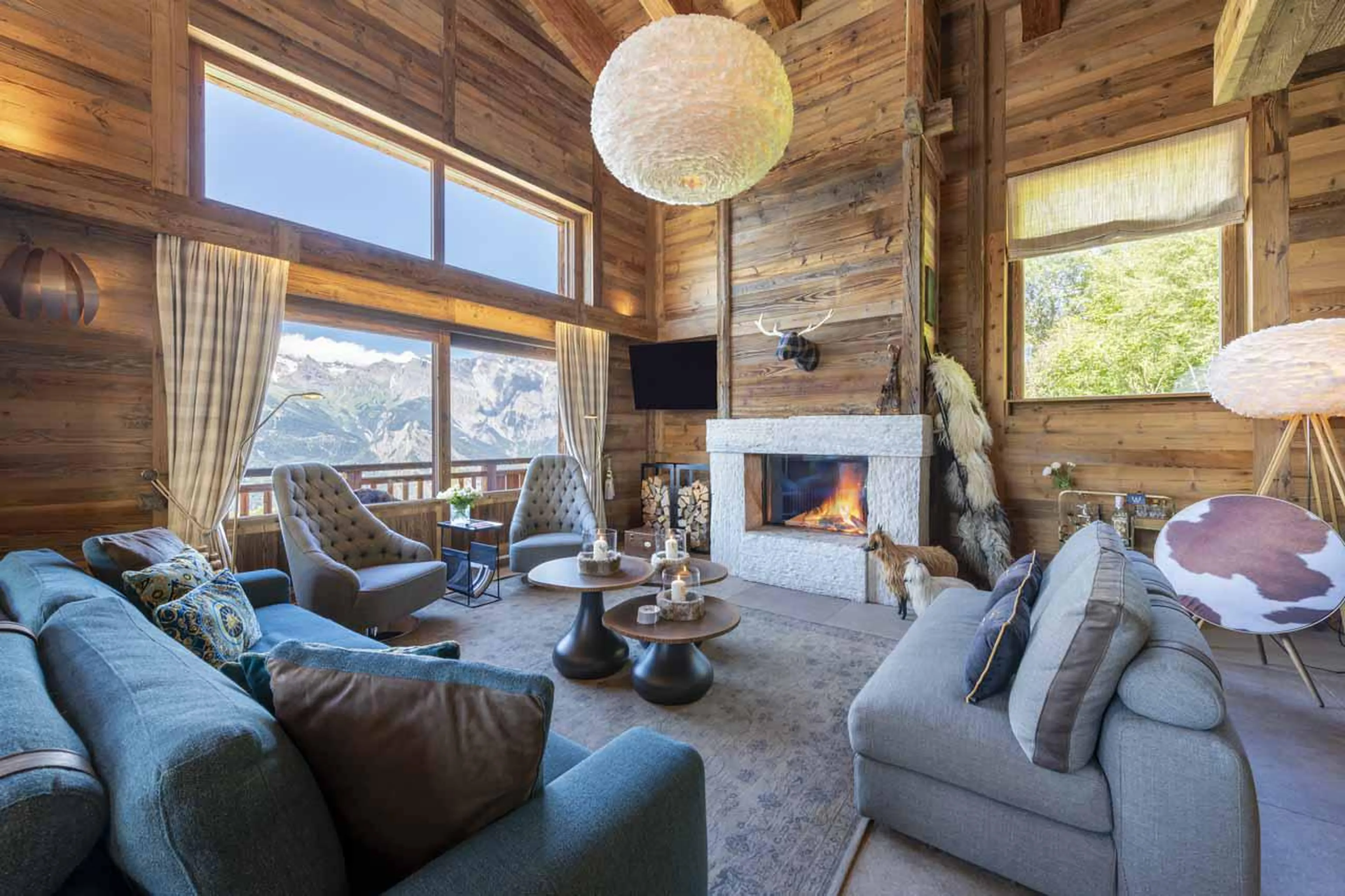 Living room at Chalet V in La Tzoumaz
