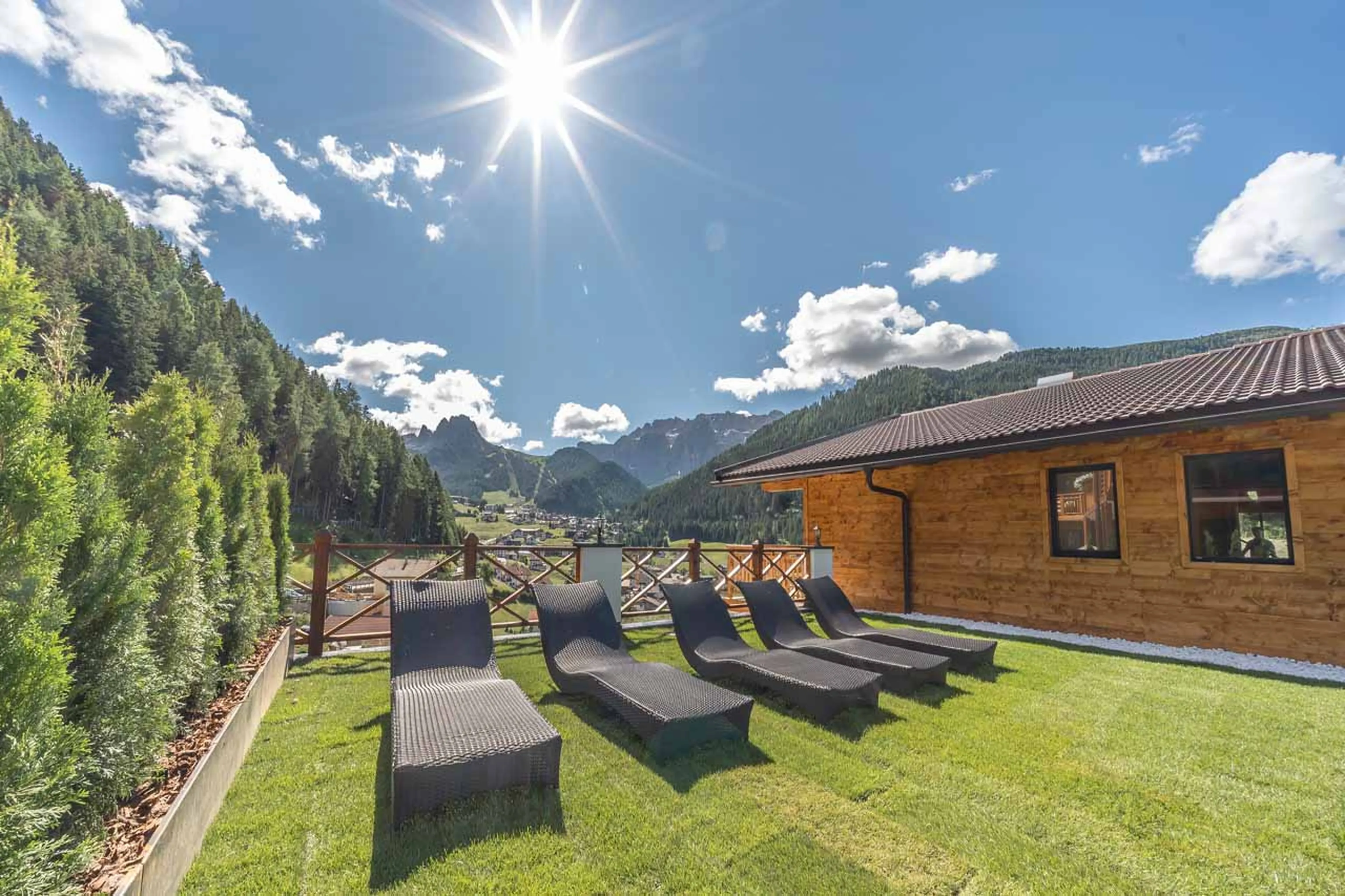 Terrace with whirlpools at  Apartment Selva in Val Gardena