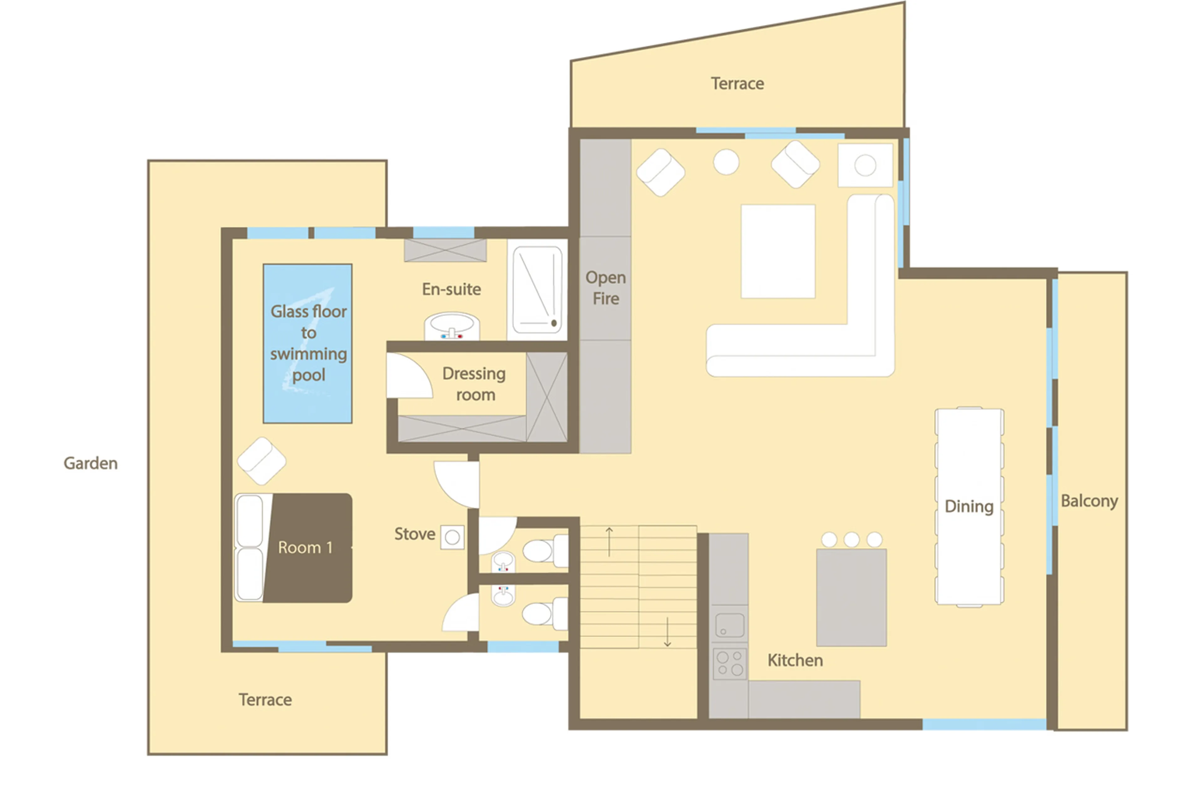 Level 1 floor plan of Chalet Valambrun in Les Gets