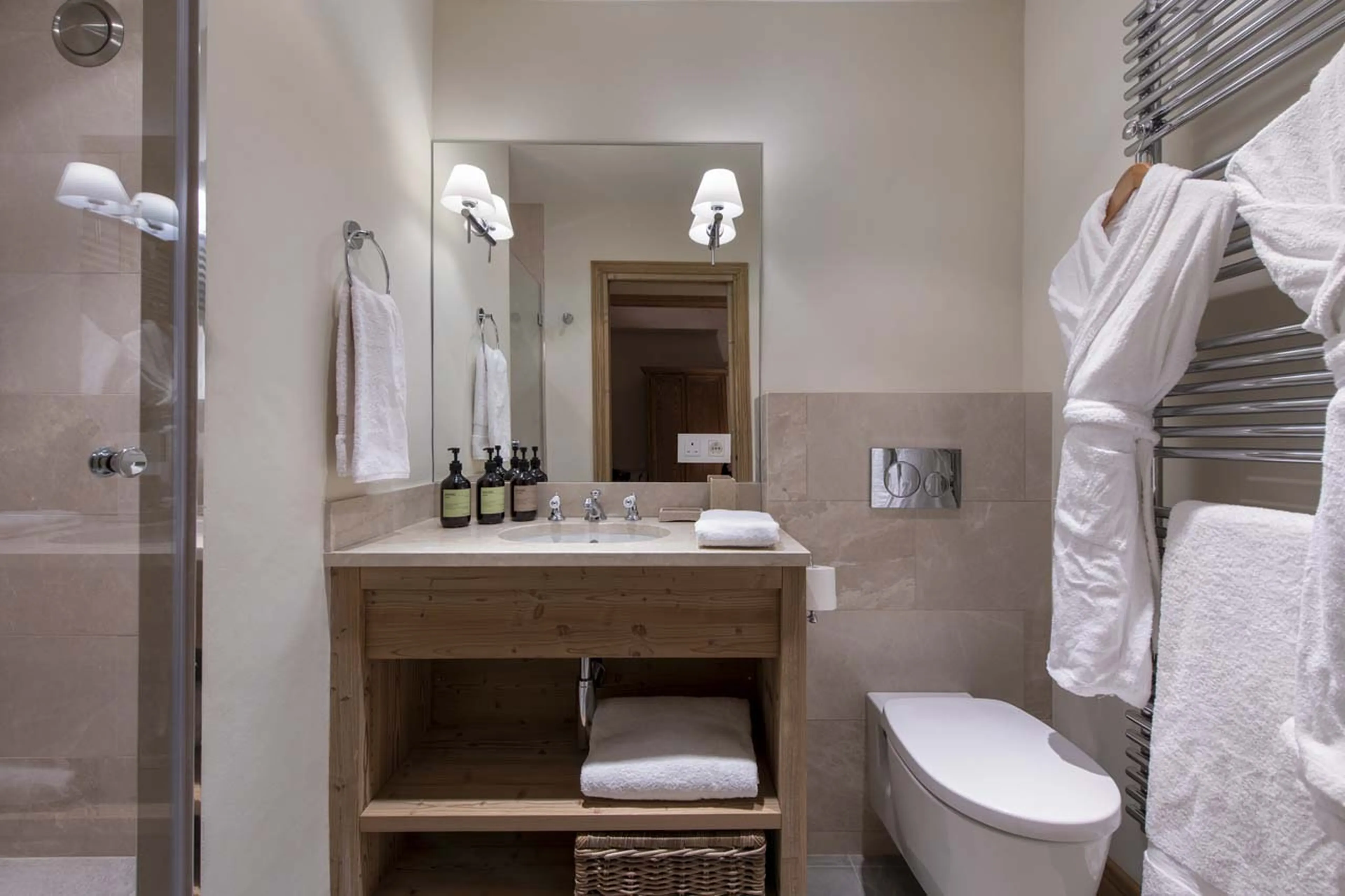 En-suite shower room three at Chalet Valentine in Meribel