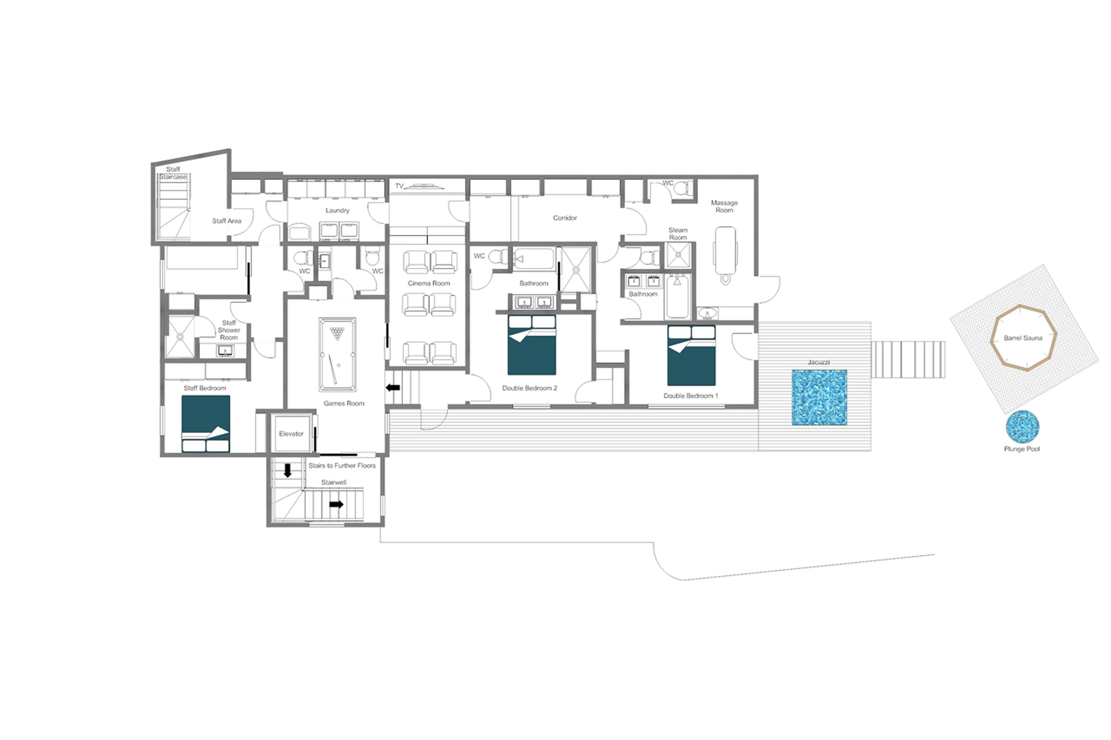 Level 1 floor plan of Chalet Valentine in Meribel