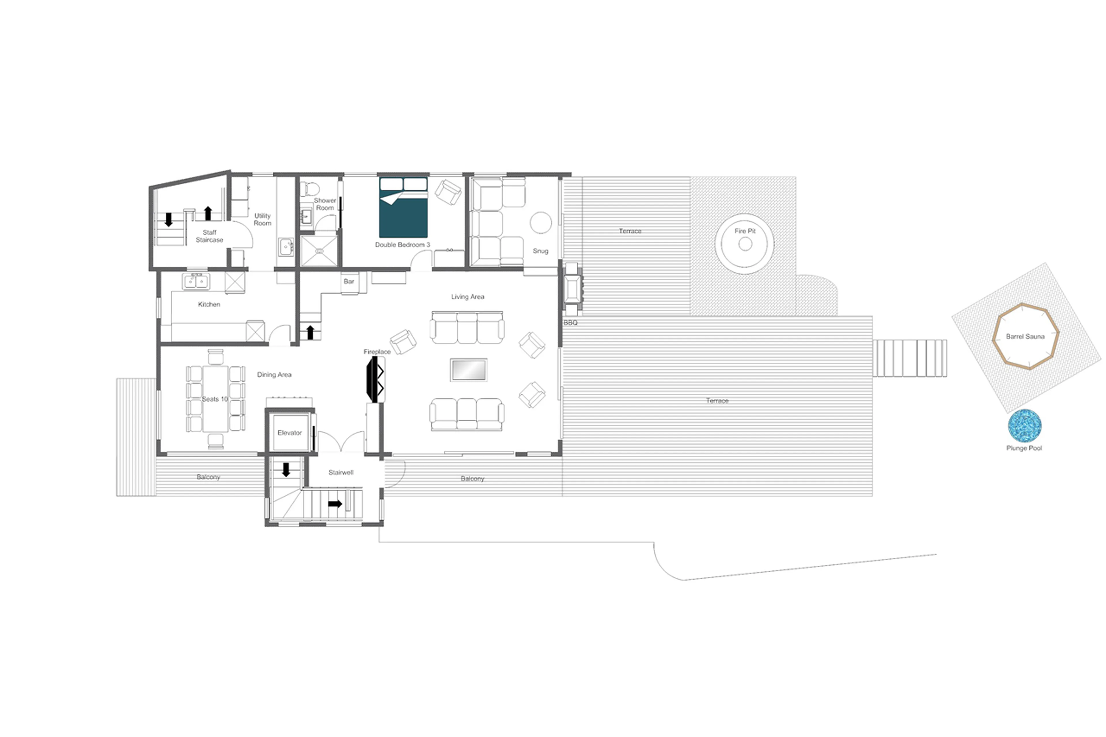 Level 2 floor plan of Chalet Valentine in Meribel