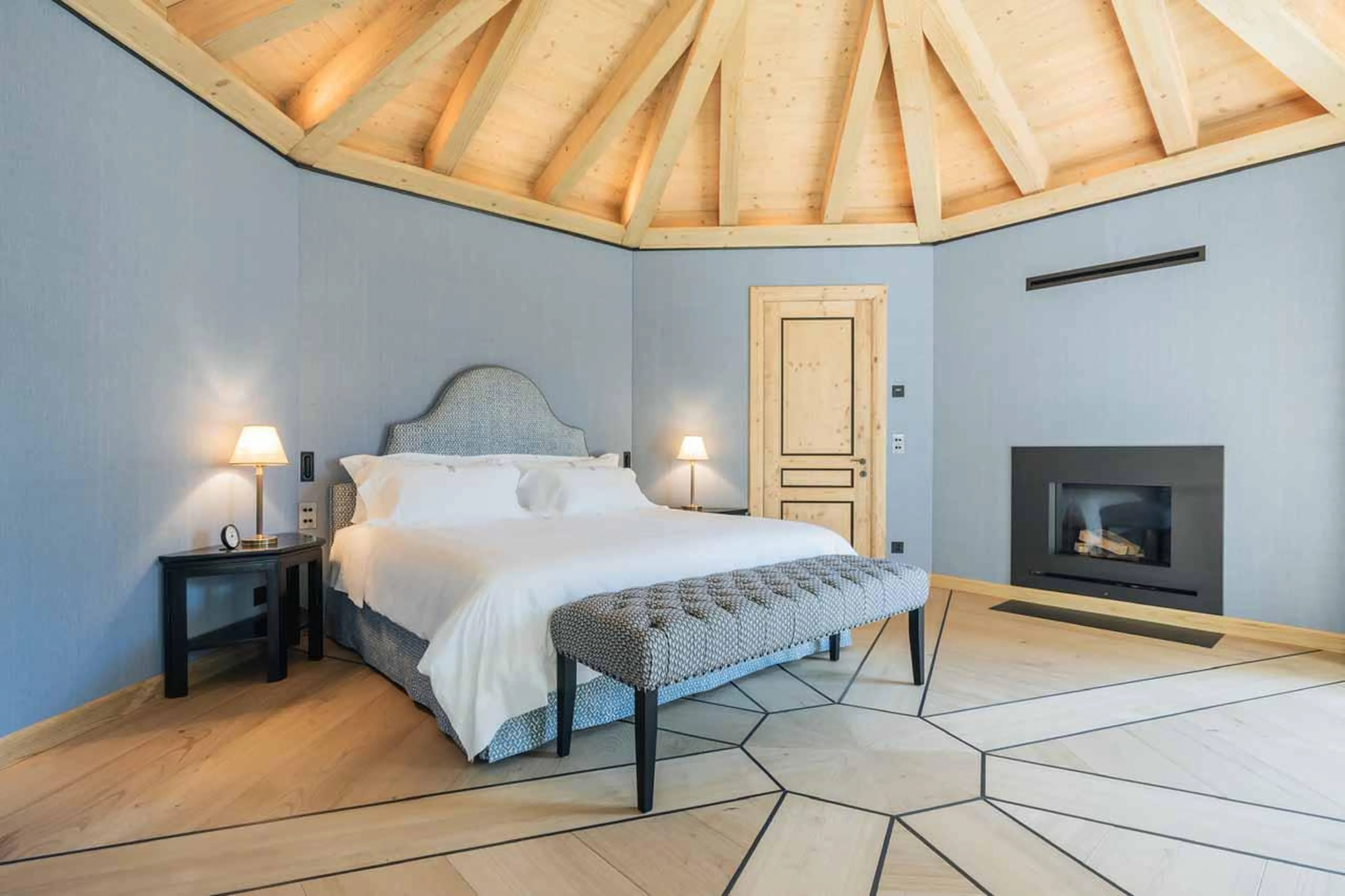 Bedroom one at Chalet Via Brattas in St Moritz