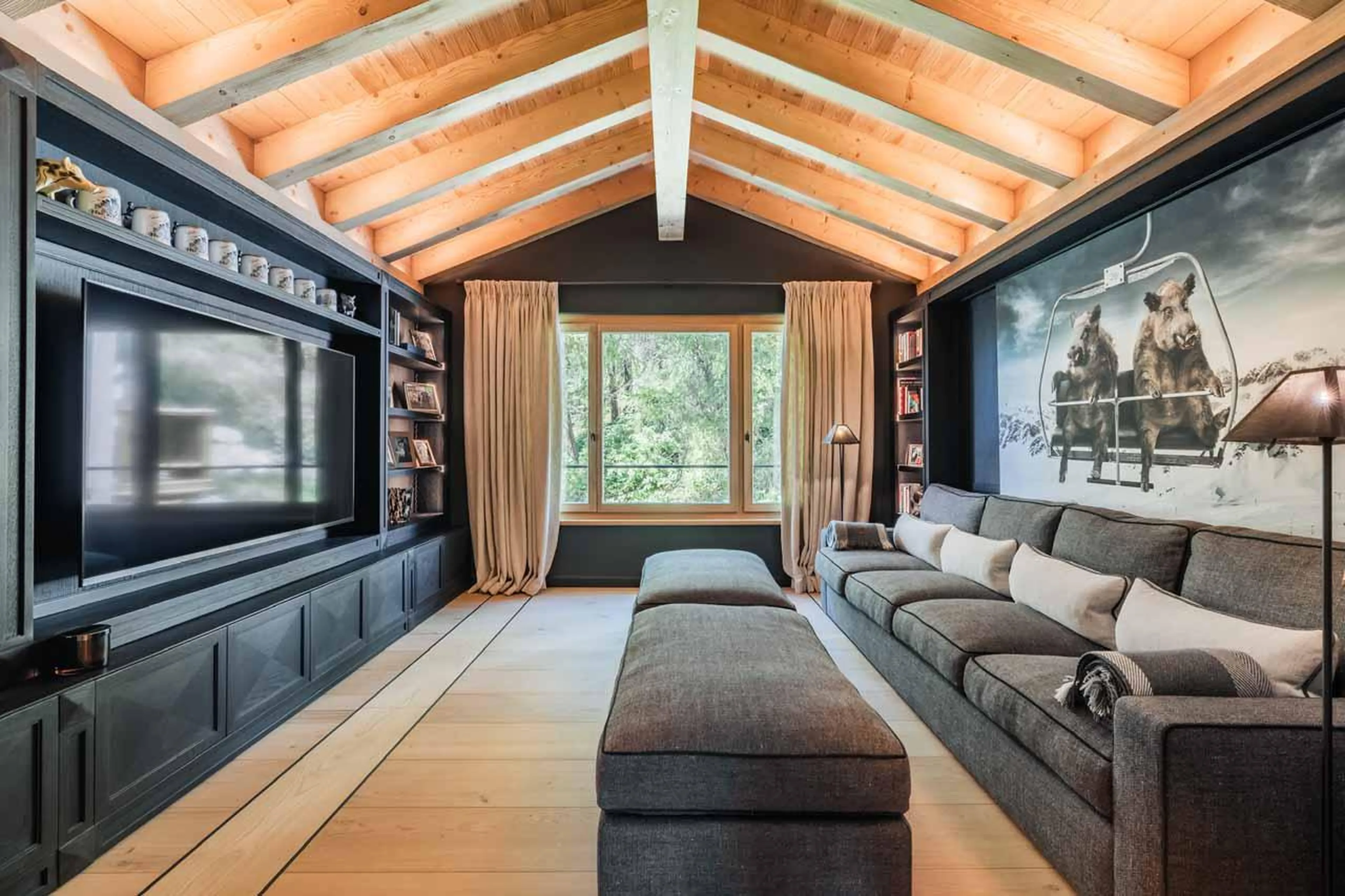 TV room at Chalet Via Brattas in St Moritz