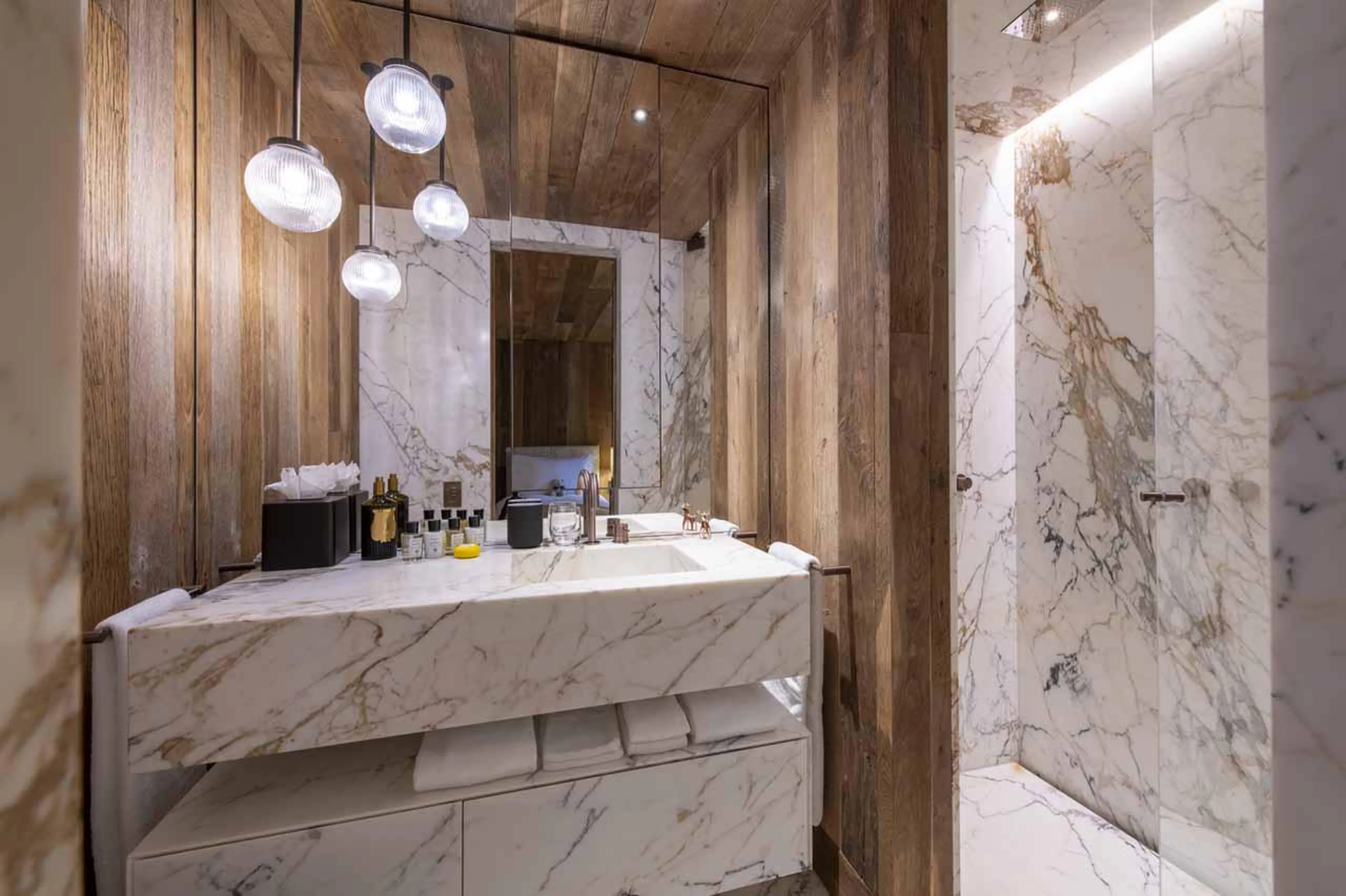 En-suite shower room at Chalet Vicuna in Verbier