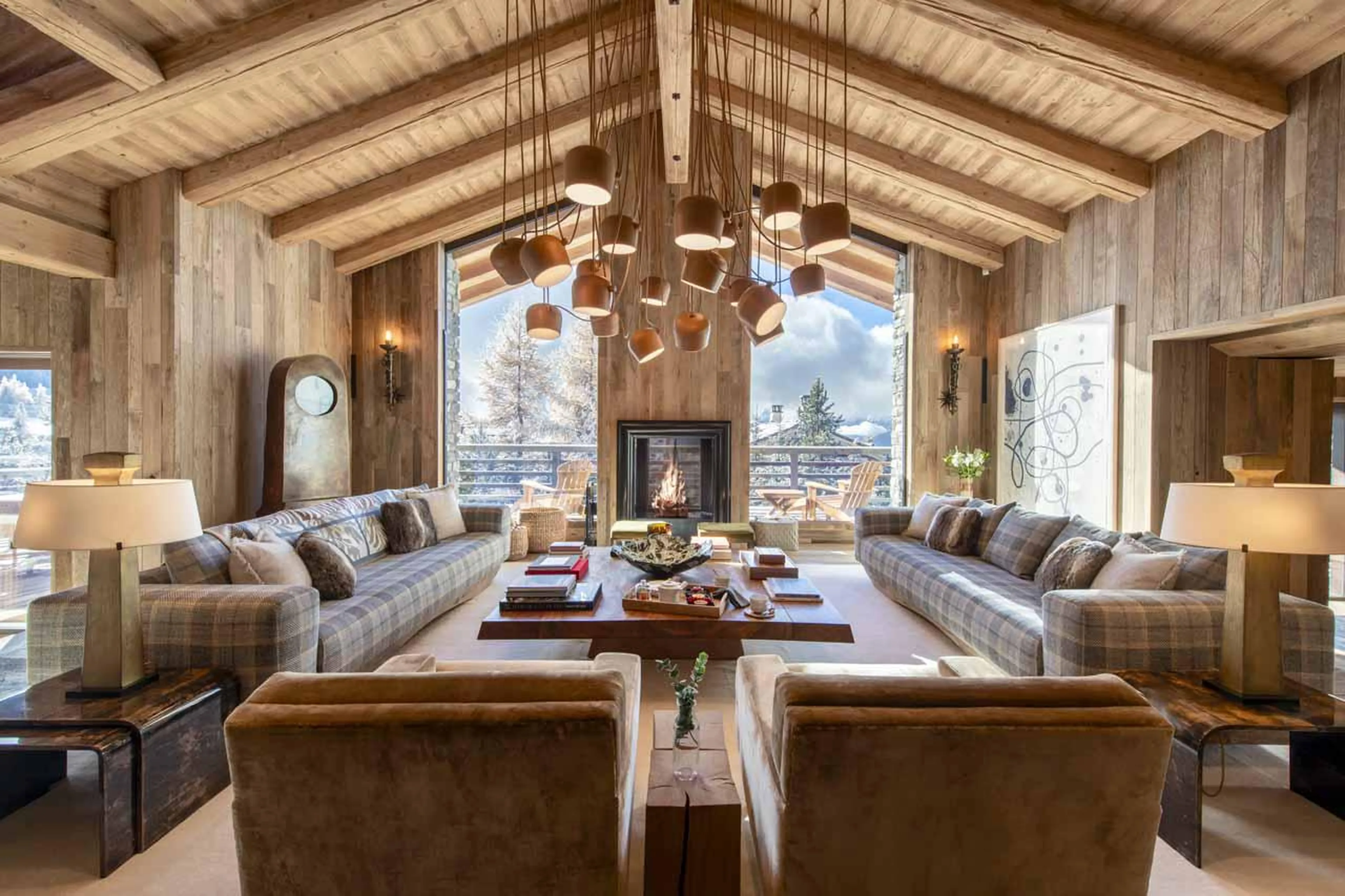 Beautiful sofas and velvet seating at Chalet Vicuna in Verbier