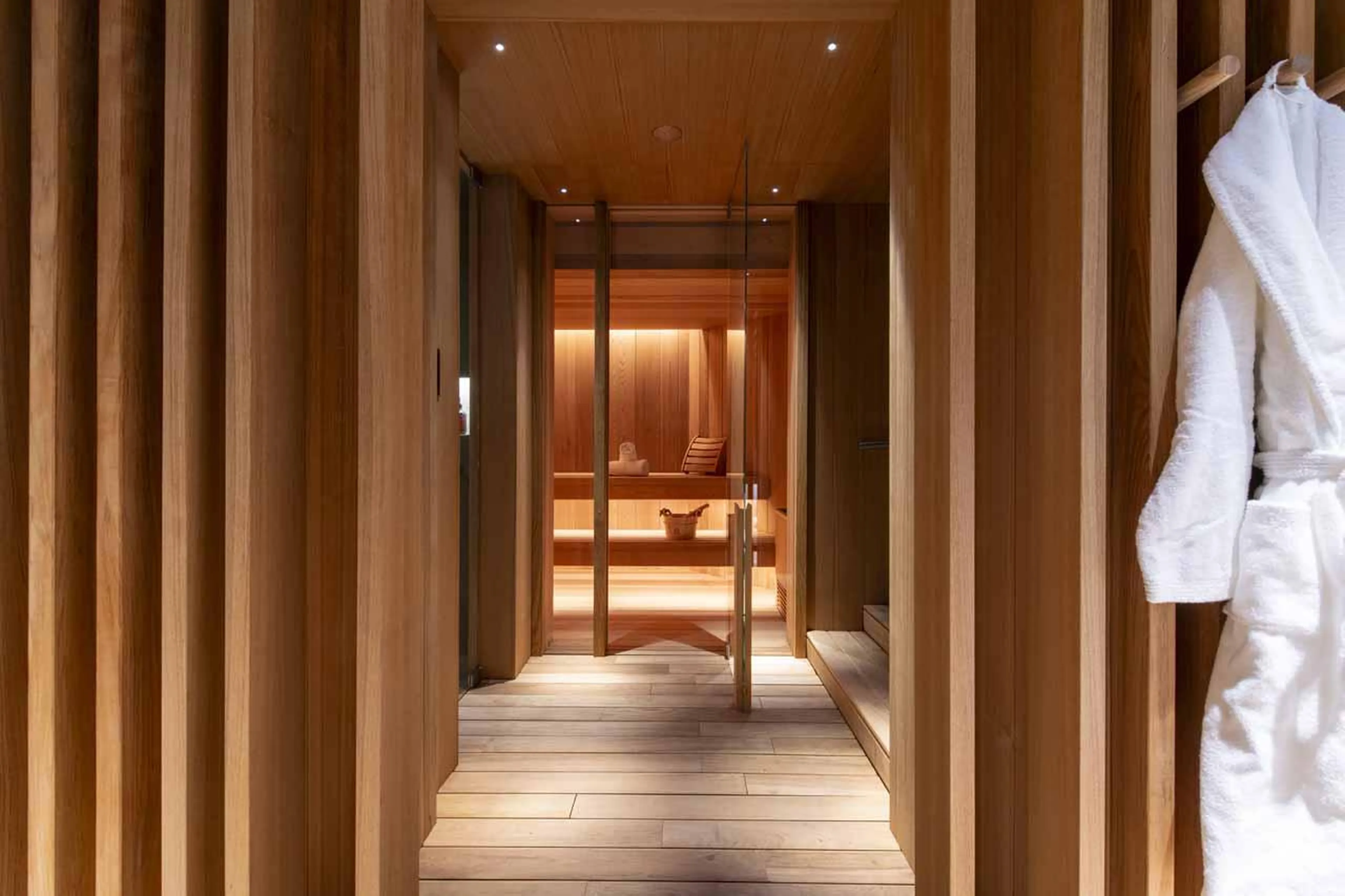 Entrance towards sauna and hammam at Chalet Vicuna in Verbier