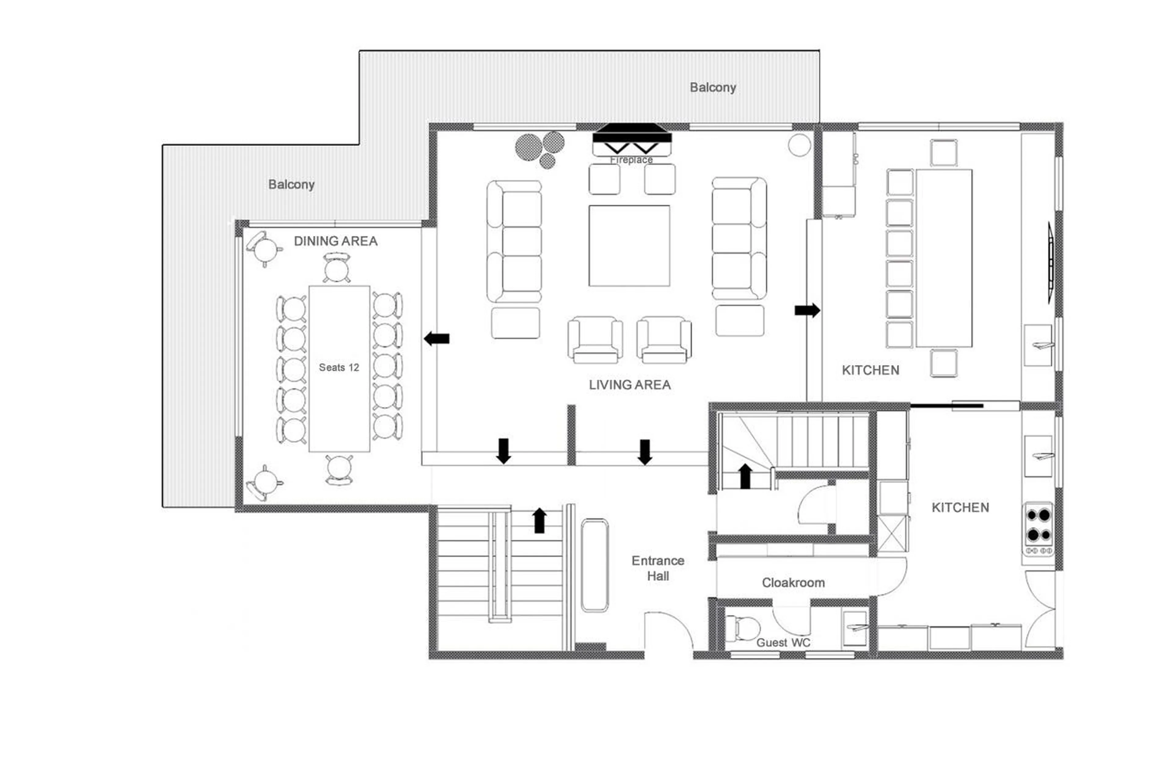 Level 1 floor plan of Chalet Vicuna in Verbier