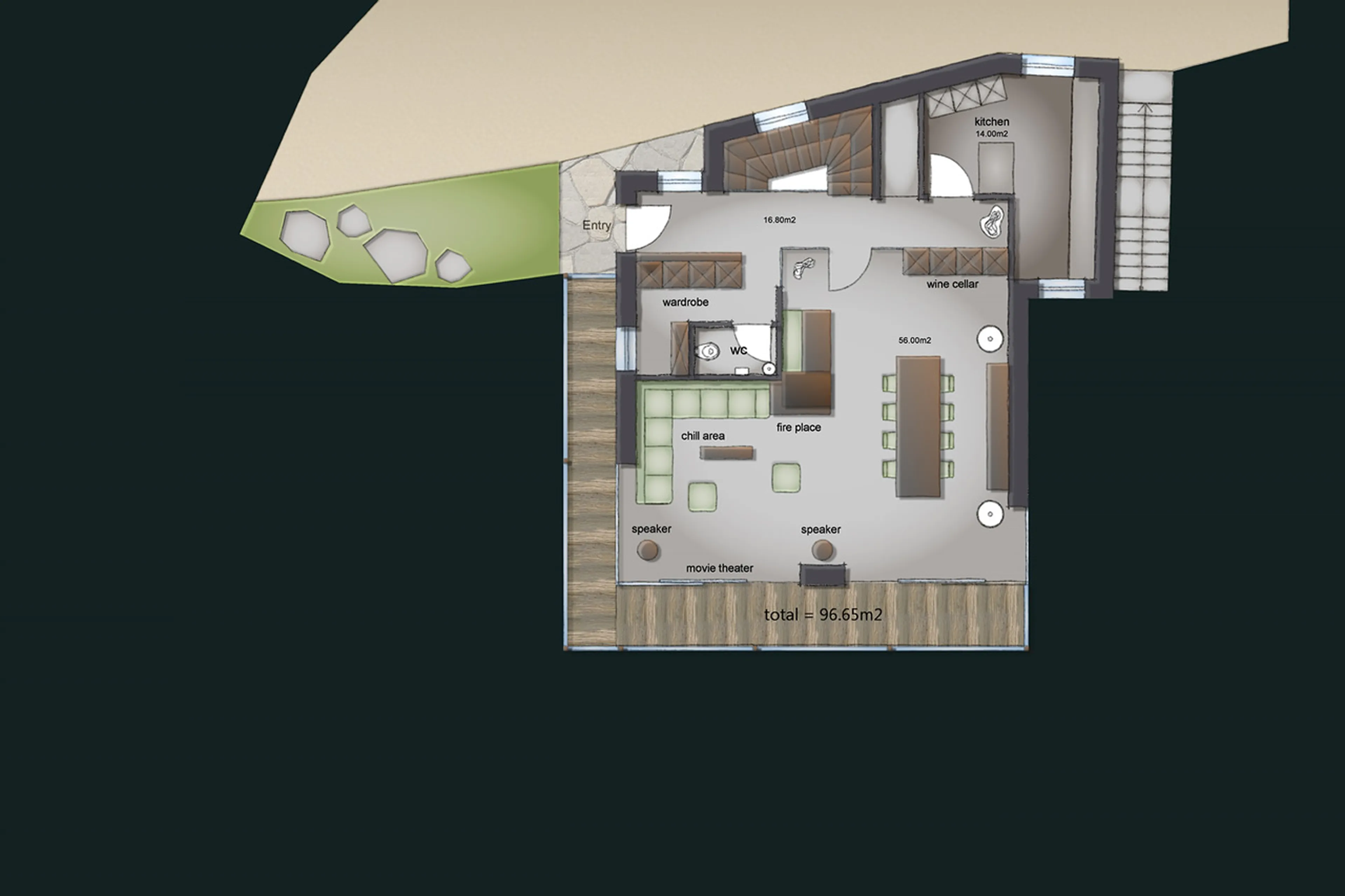 Level 1 floor plan of Chalet Vilaiet in Val Gardena