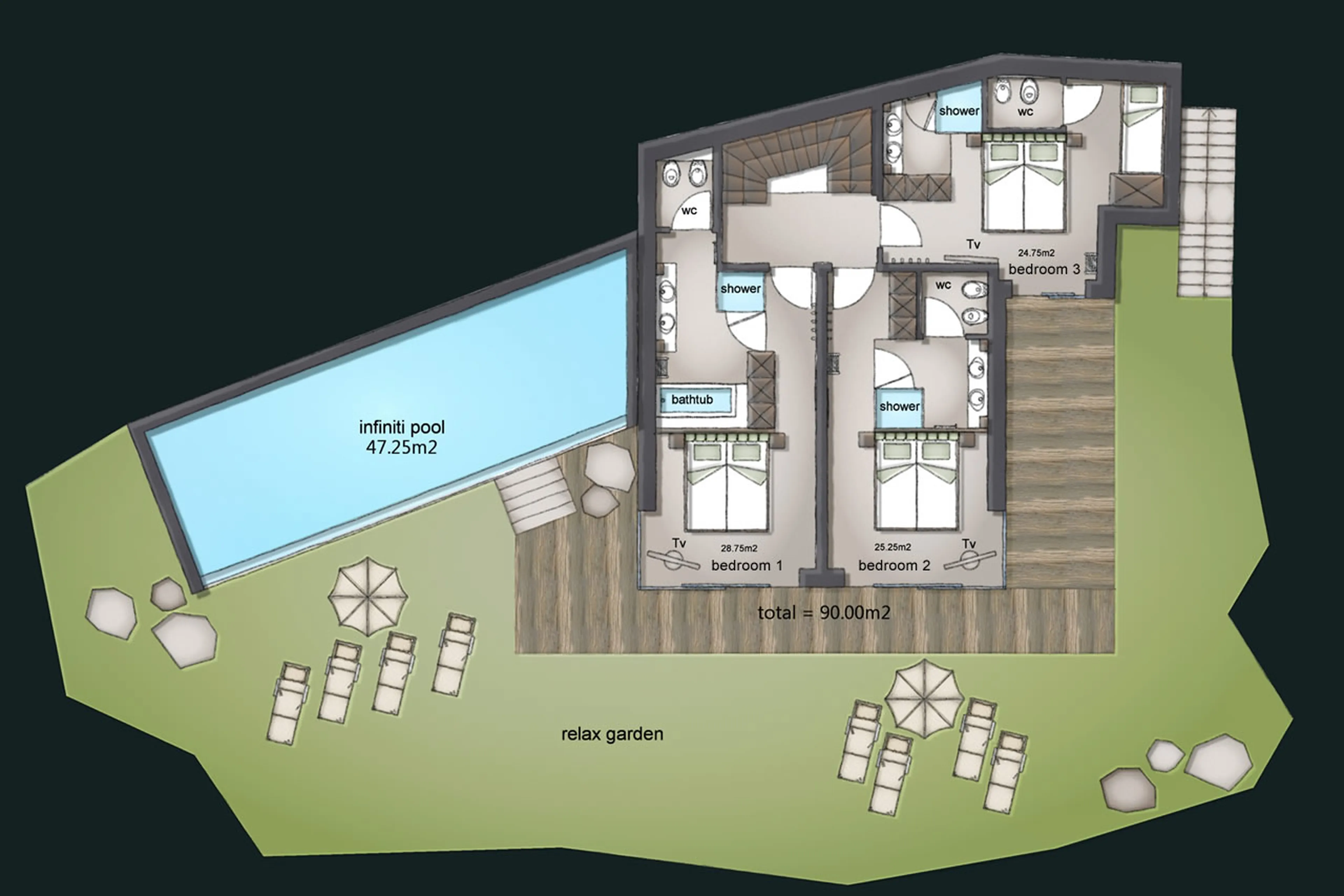 Level 0 floor plan of Chalet Vilaiet in Val Gardena