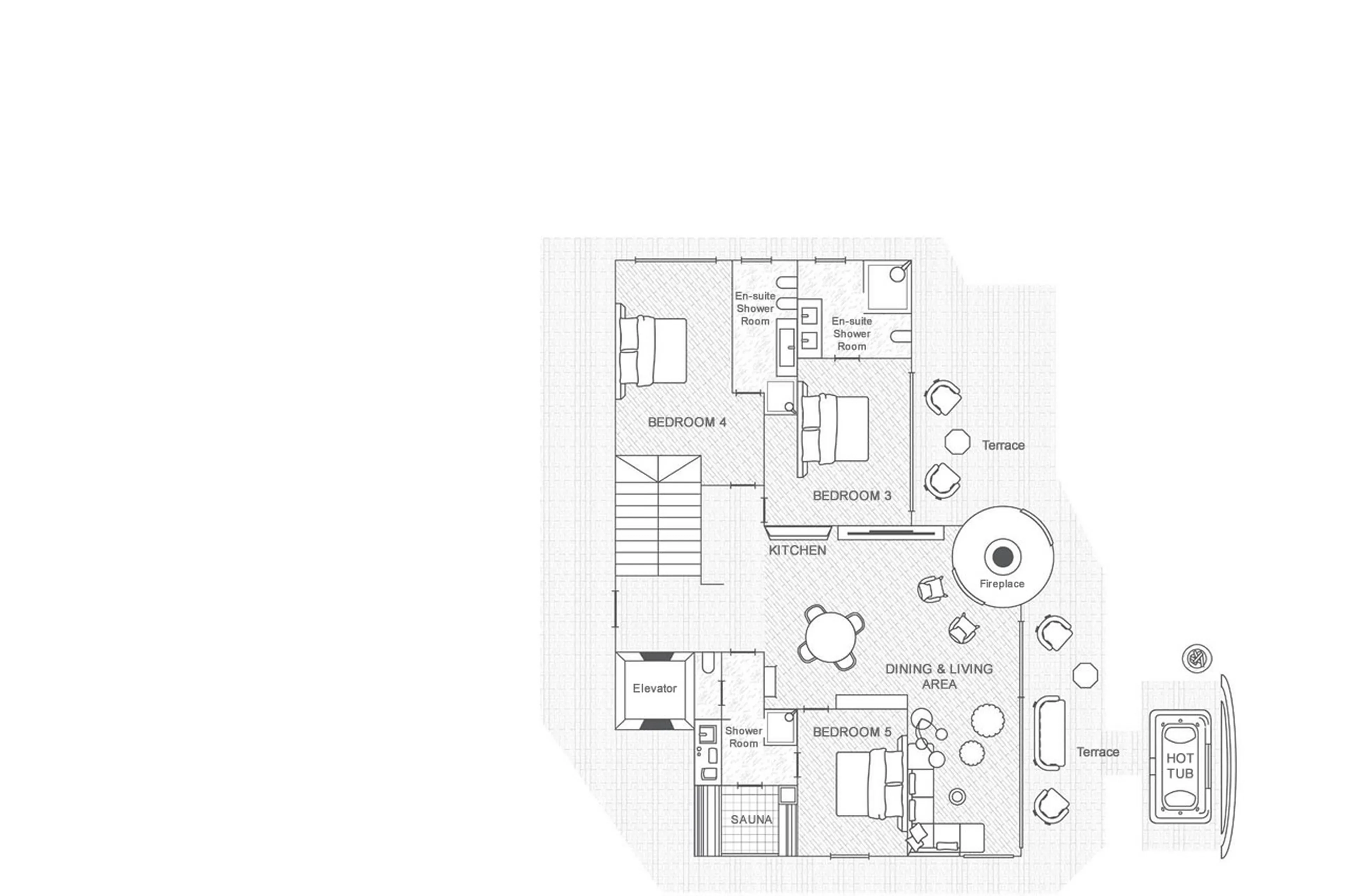 Level 0 floor plan of Chalet Villa Carolina in Val Gardena