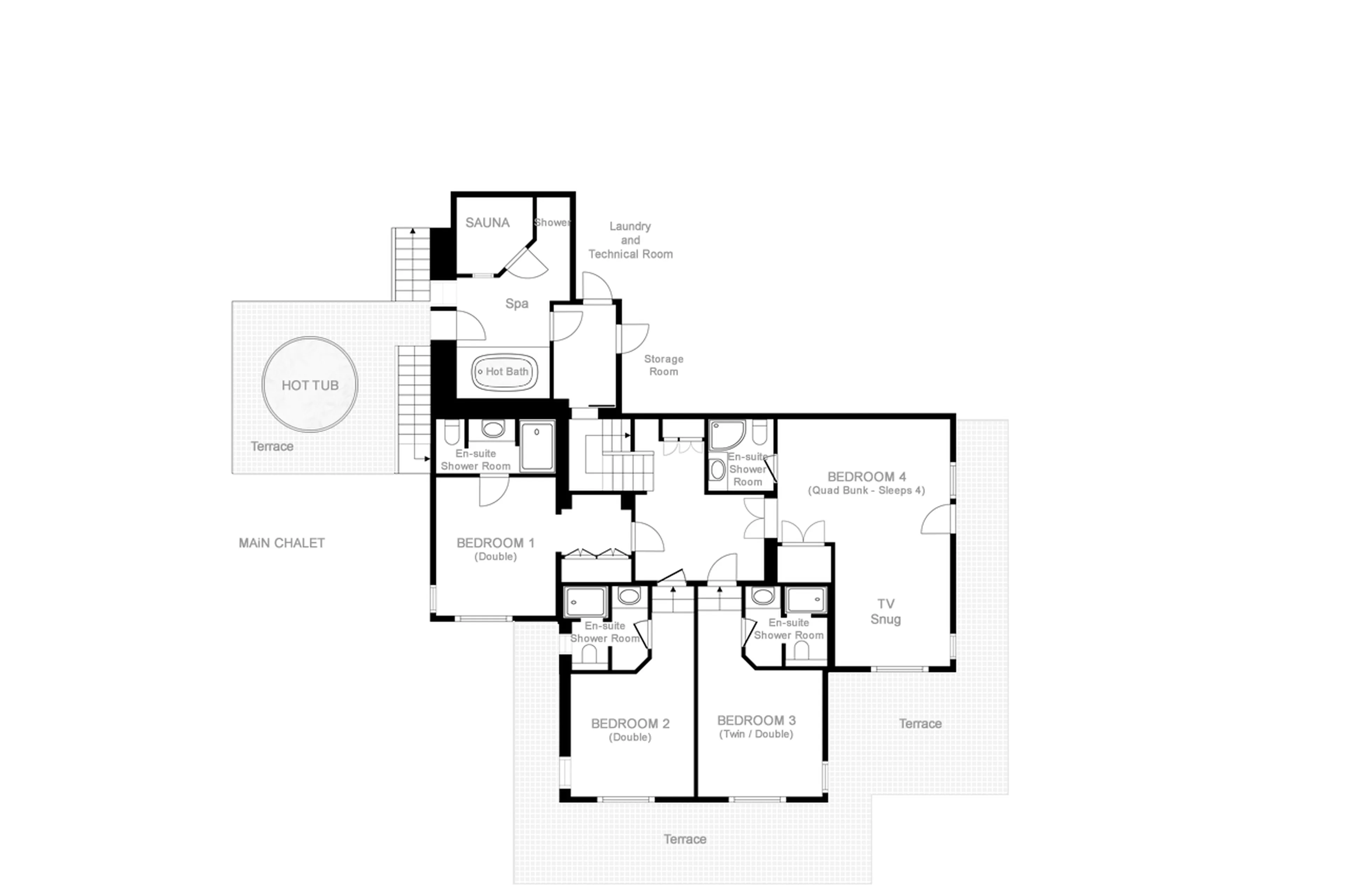 Lower level floor plan of Chalet Virmadisa in Verbier