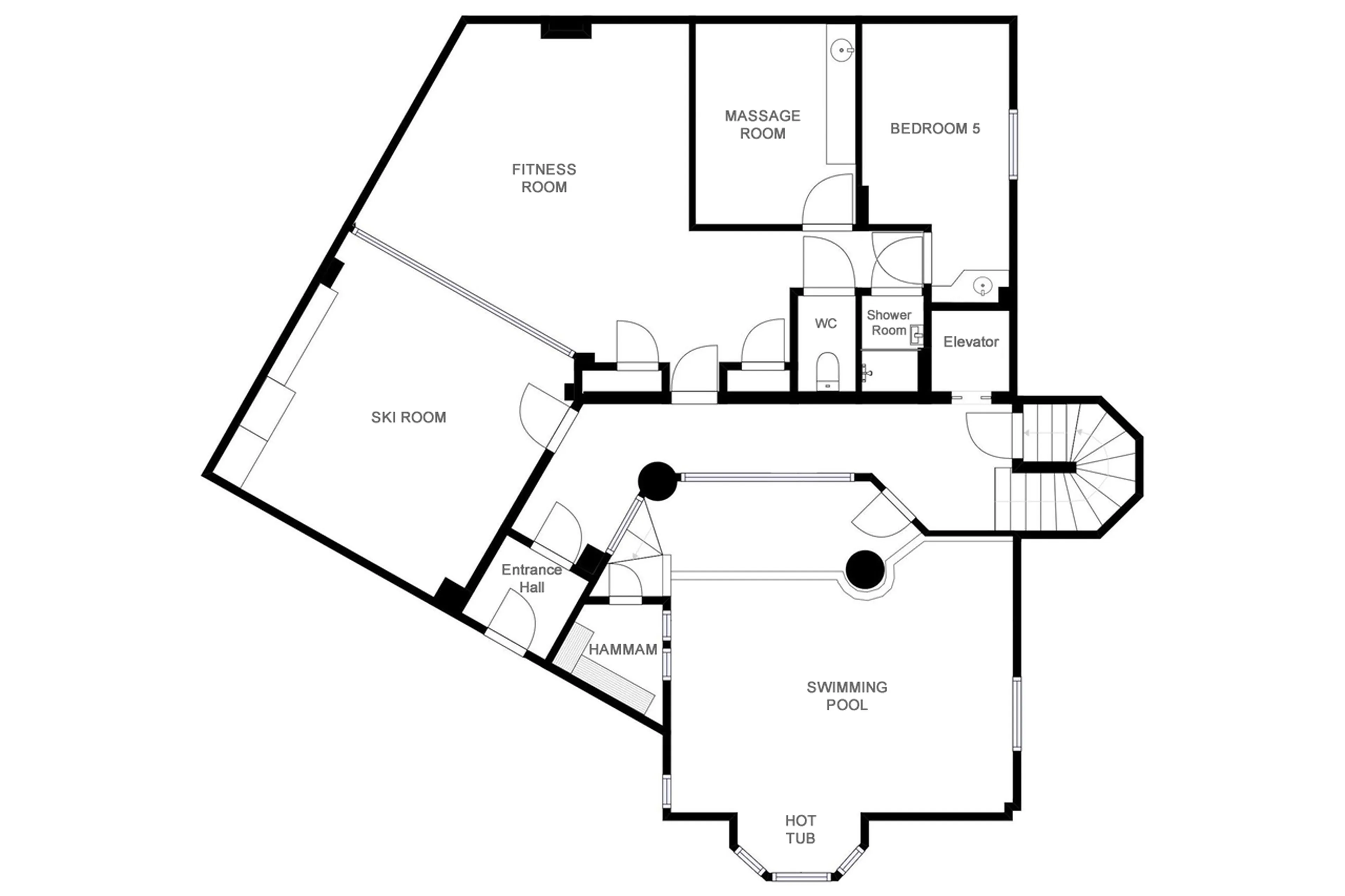 Level 0 floor plan of Chalet White Dream in Courchevel 1850