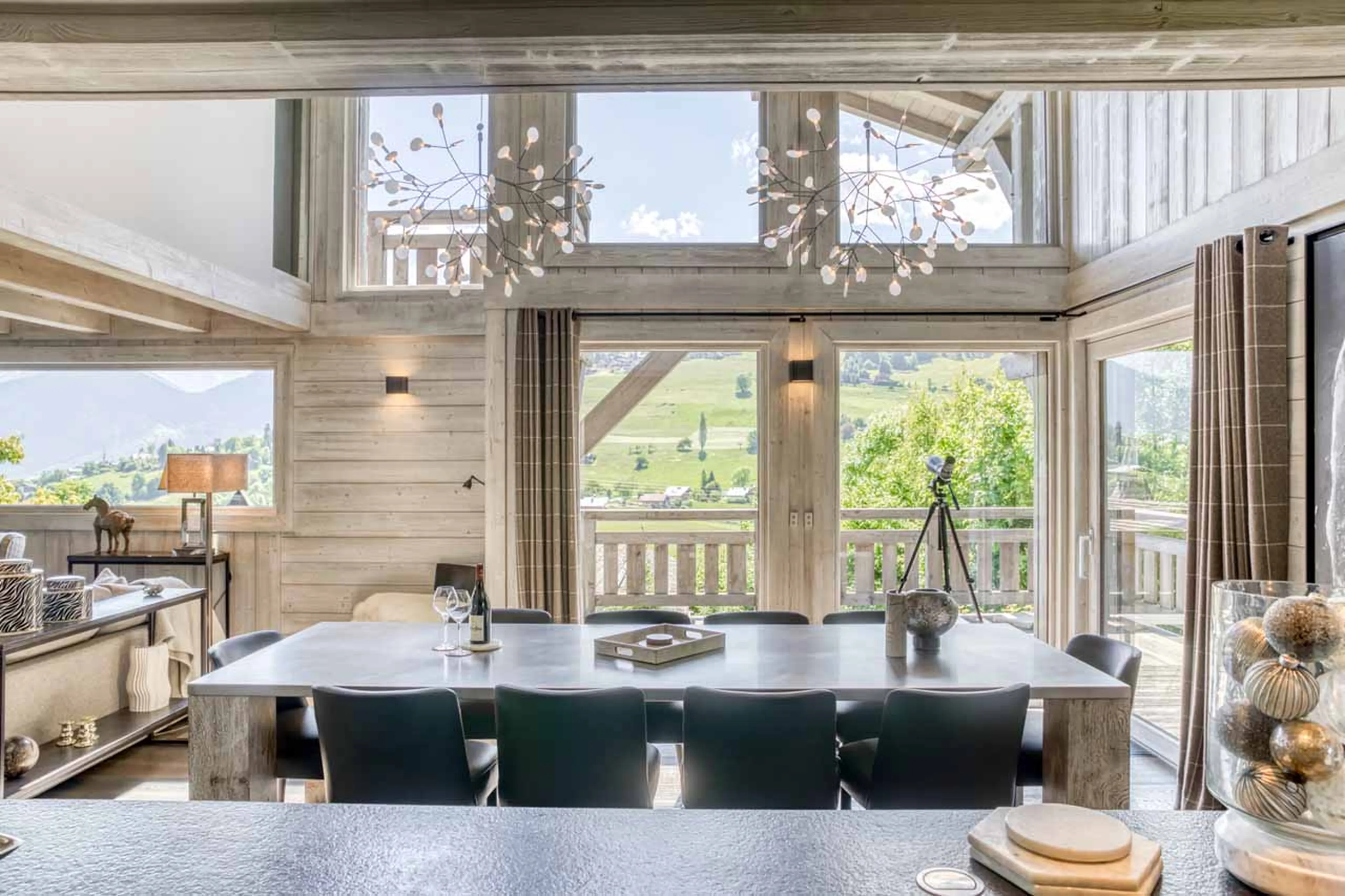 Dining area balcony access at Chalet White in Megeve