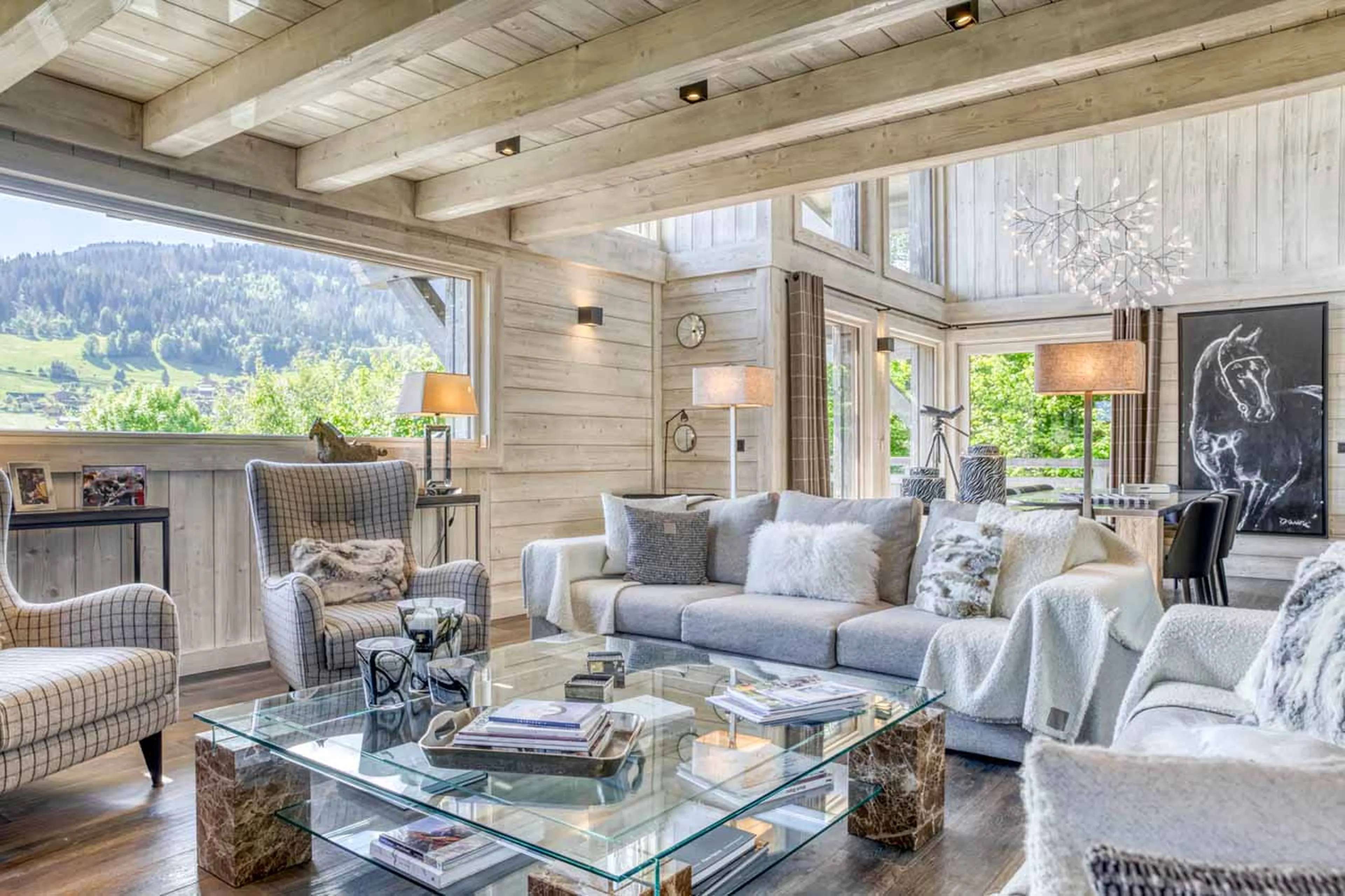 Living area at Chalet White in Megeve