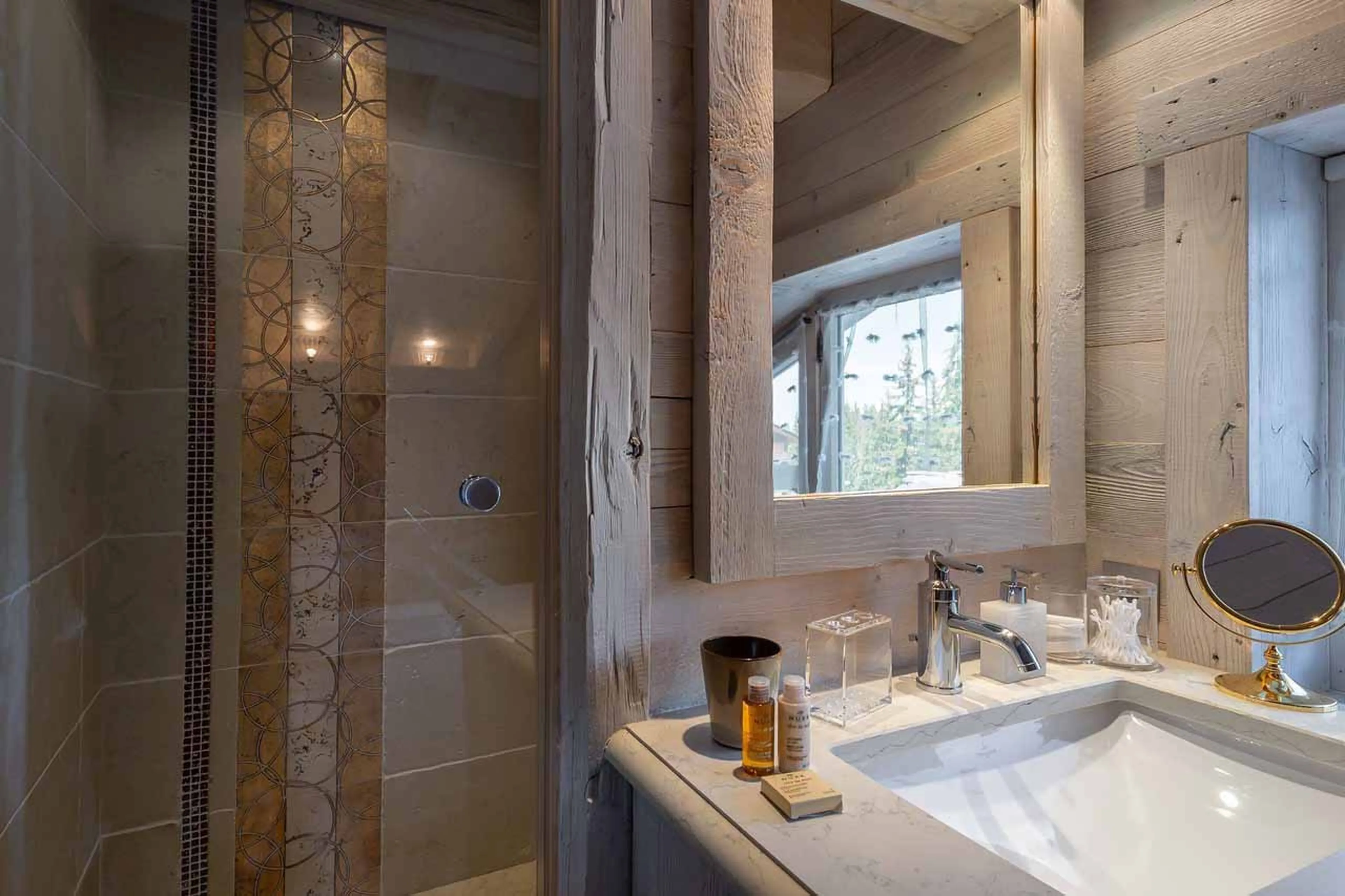 Shower in en-suite bathroom at Apartment White Pearl in Courchevel 1850