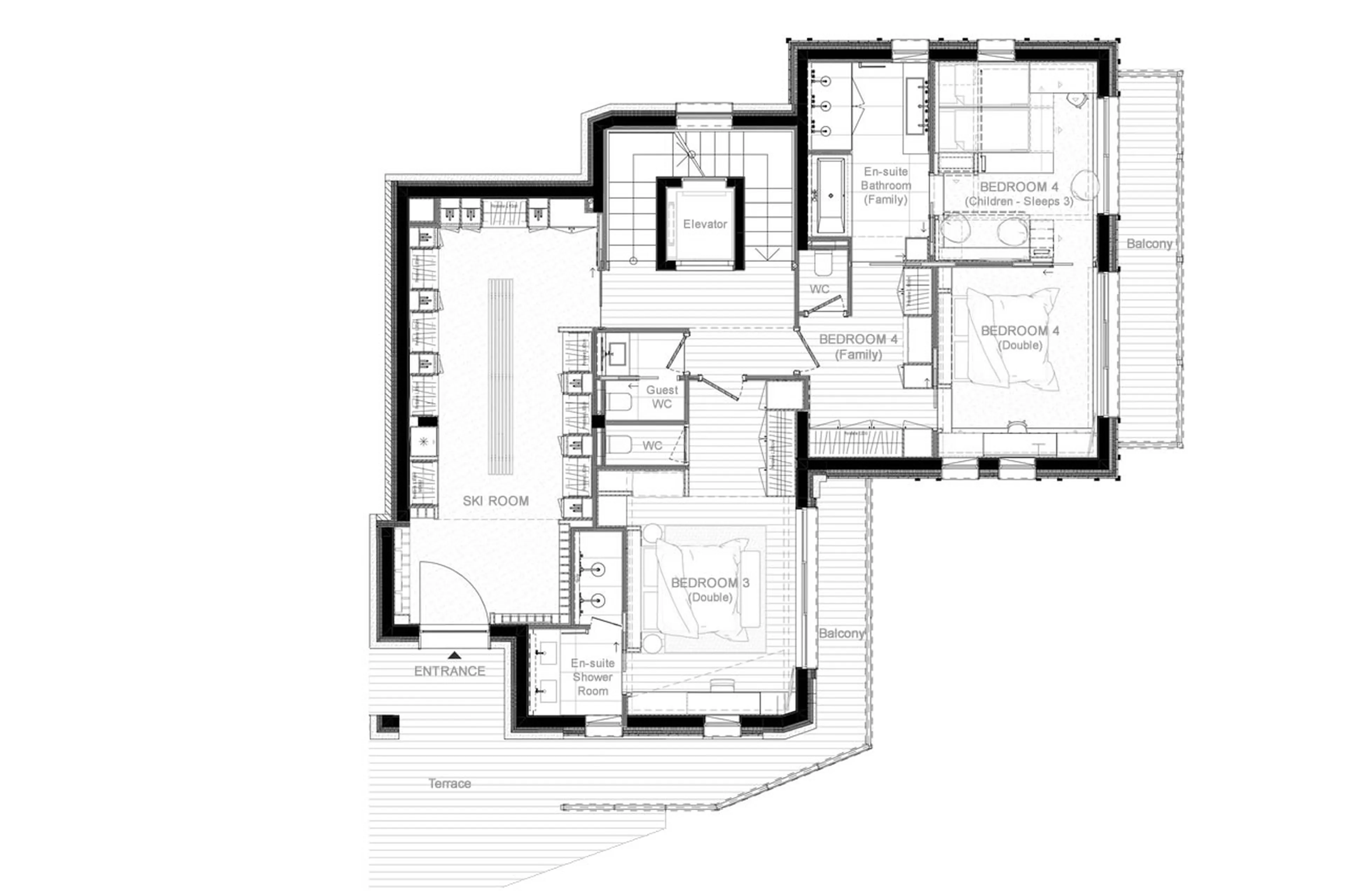 Level 2 floor plan of Chalet White Sand in Courchevel 1550