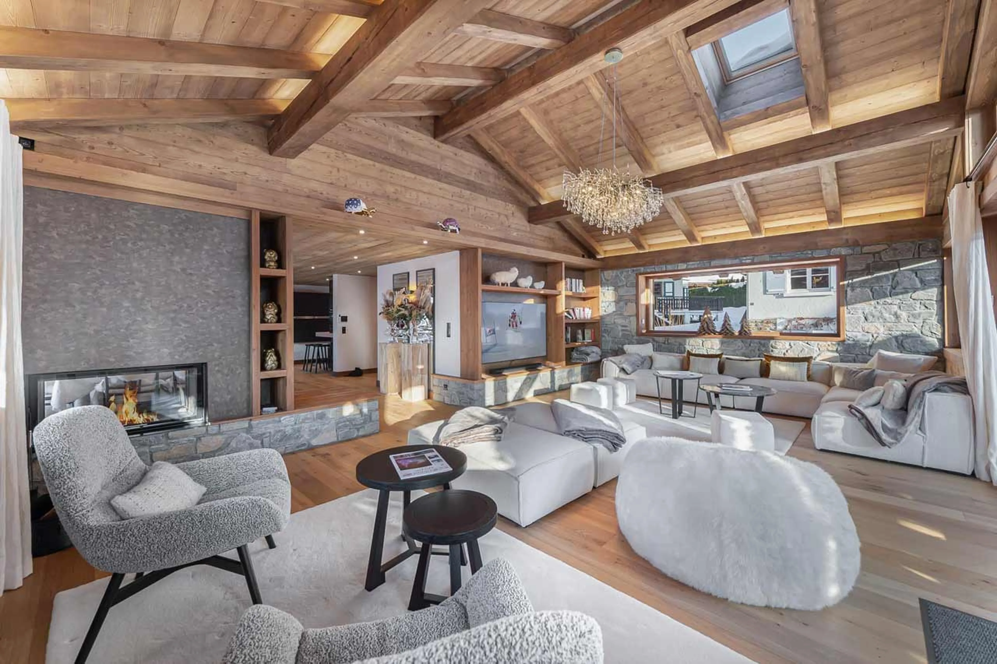 Open plan living area at Chalet Whymper in Megeve