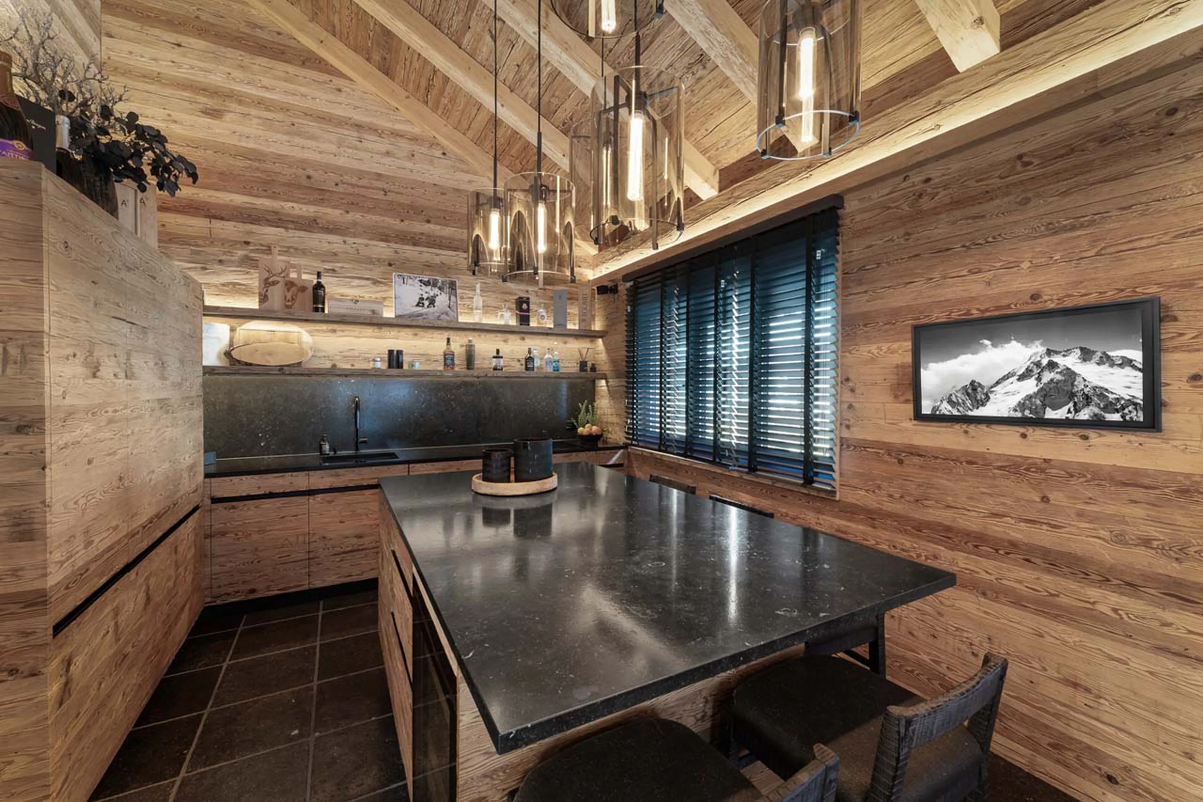 Kitchen island in Chalet Wood, Davos