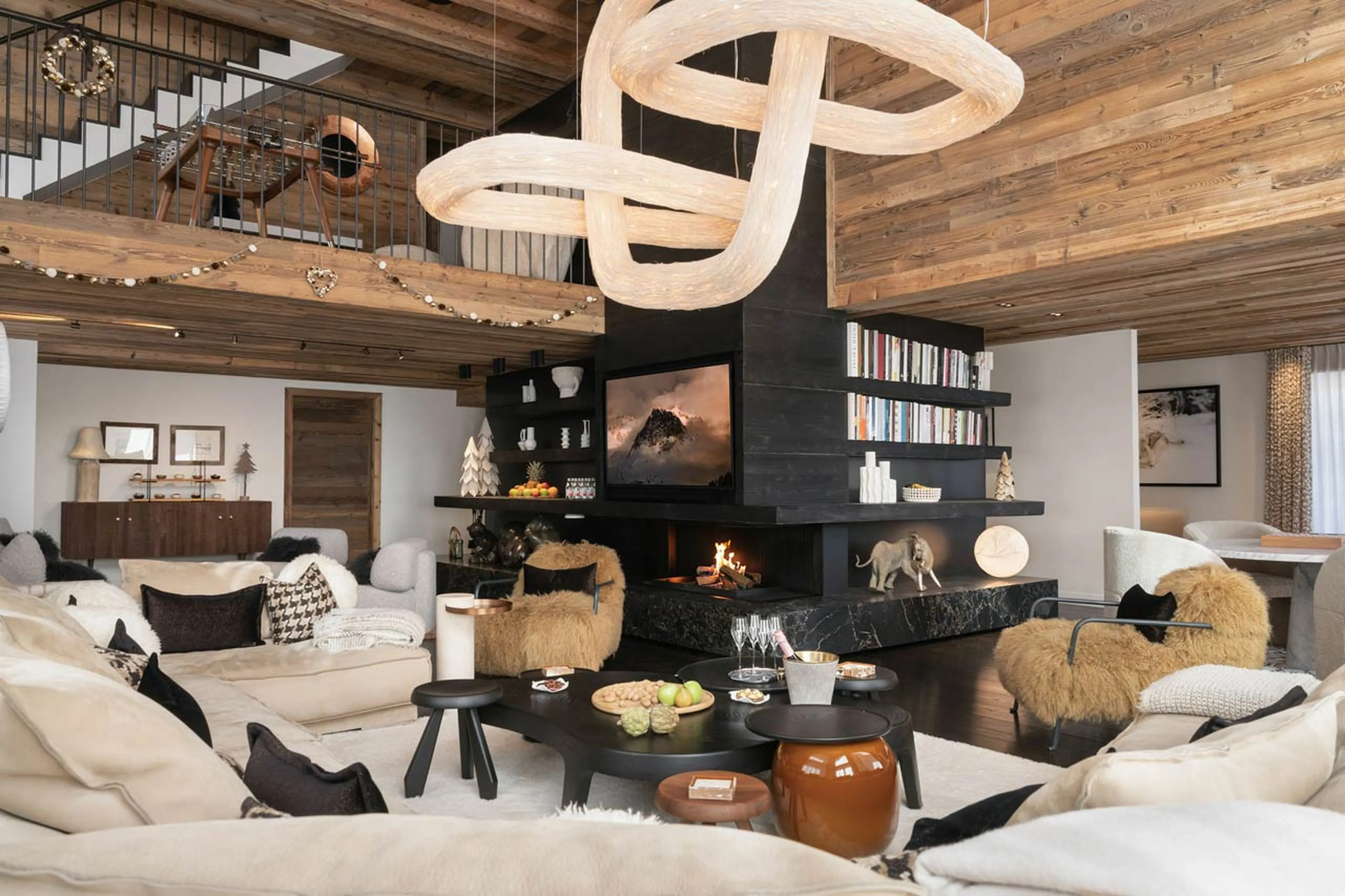 Open-plan living area at Chalet Yin & Yang in Courchevel 1850