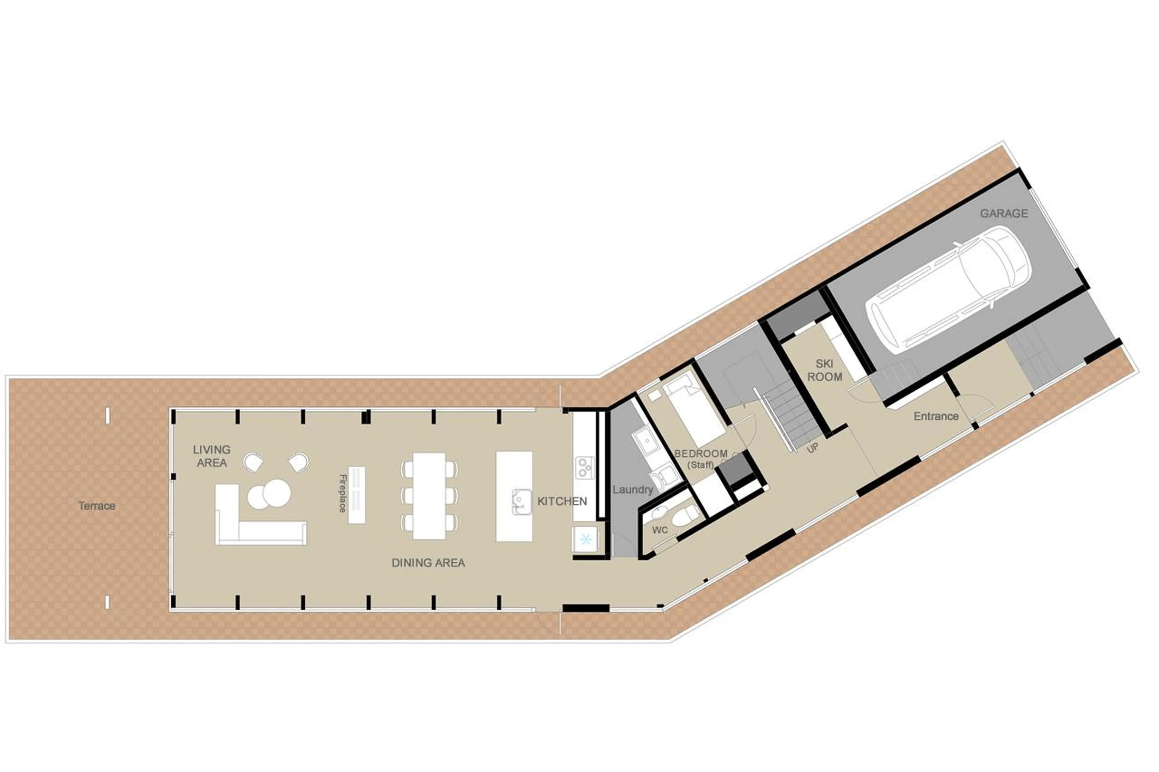 Level 0 floor plan of Chalet Yukihyo in Niseko