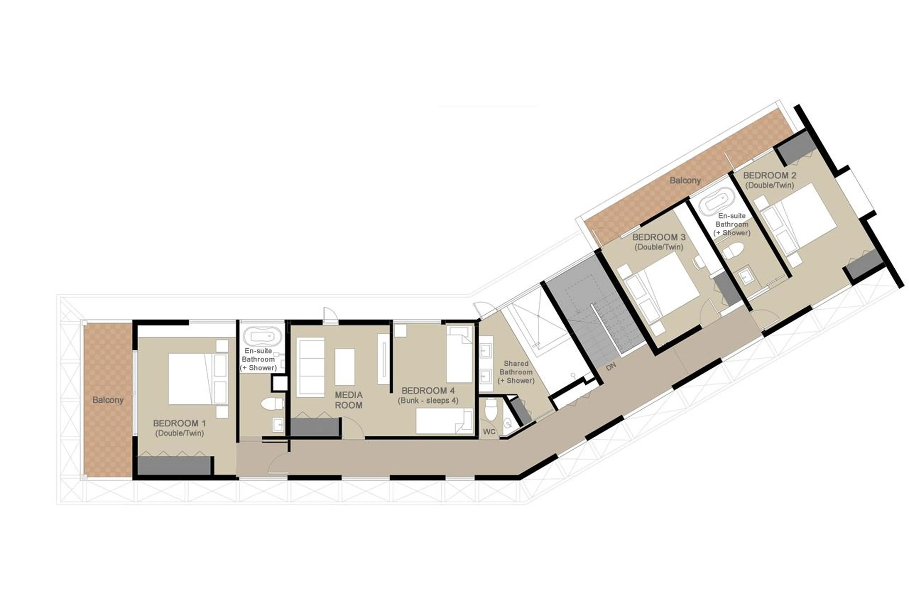Top level floor plan of Chalet Yukihyo in Niseko
